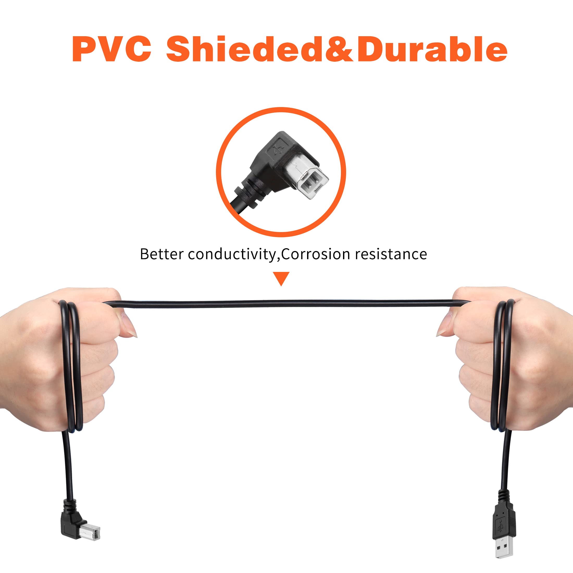 YACSEJAO USB 2.0 Printer Cable - A Male to B Male Right Angle 90 Degree High Speed 480Mbps Cord (1.5M) for HP, Canon, Epson Printers & Scanners - Perfect for Home Office, School & Small Business Printing Needs