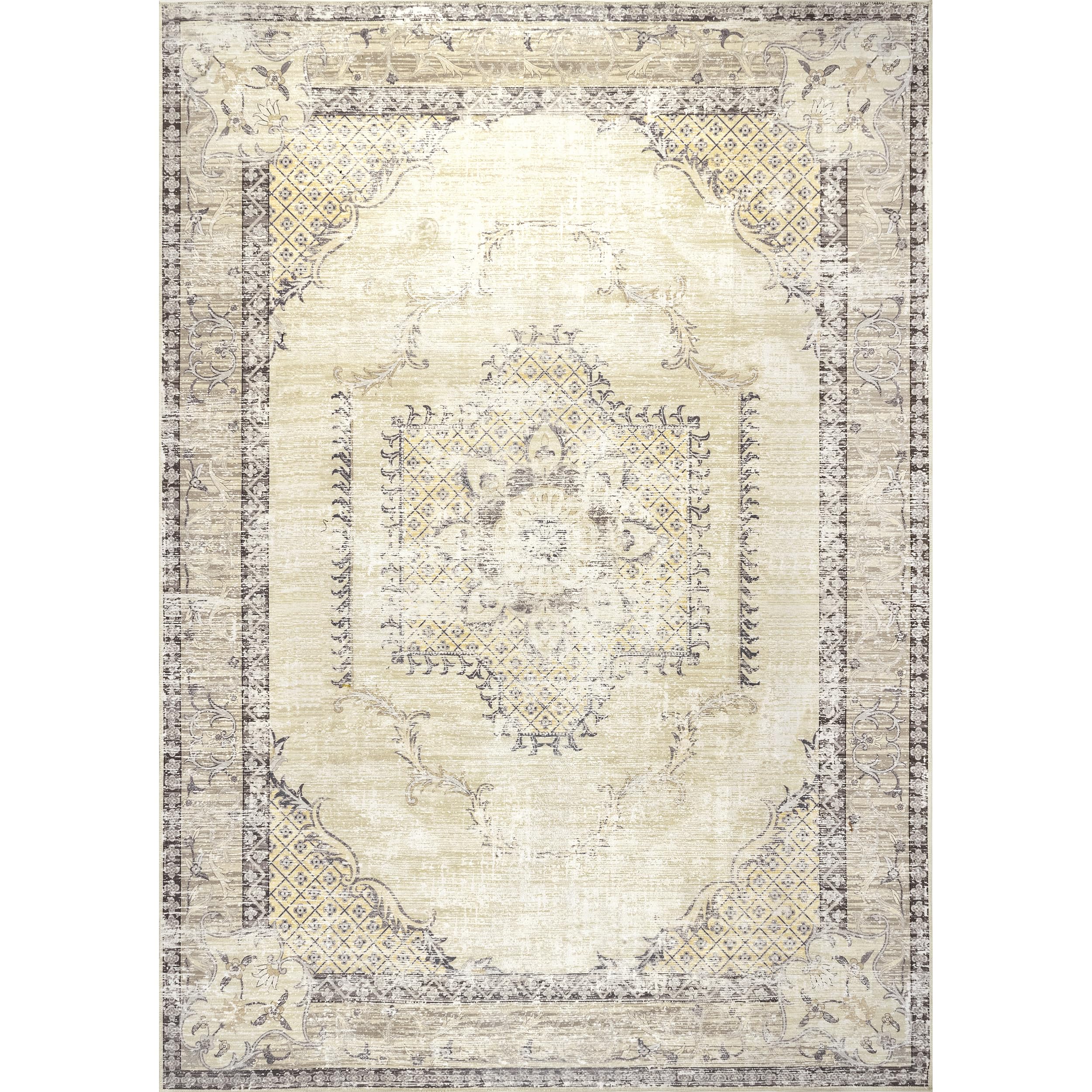 nuLOOM Glenda Machine Washable Faded Medallion Ultra Thin Area Rug 8x10 Light Grey - Perfect for Living Room, Bedroom & Dorm Decor