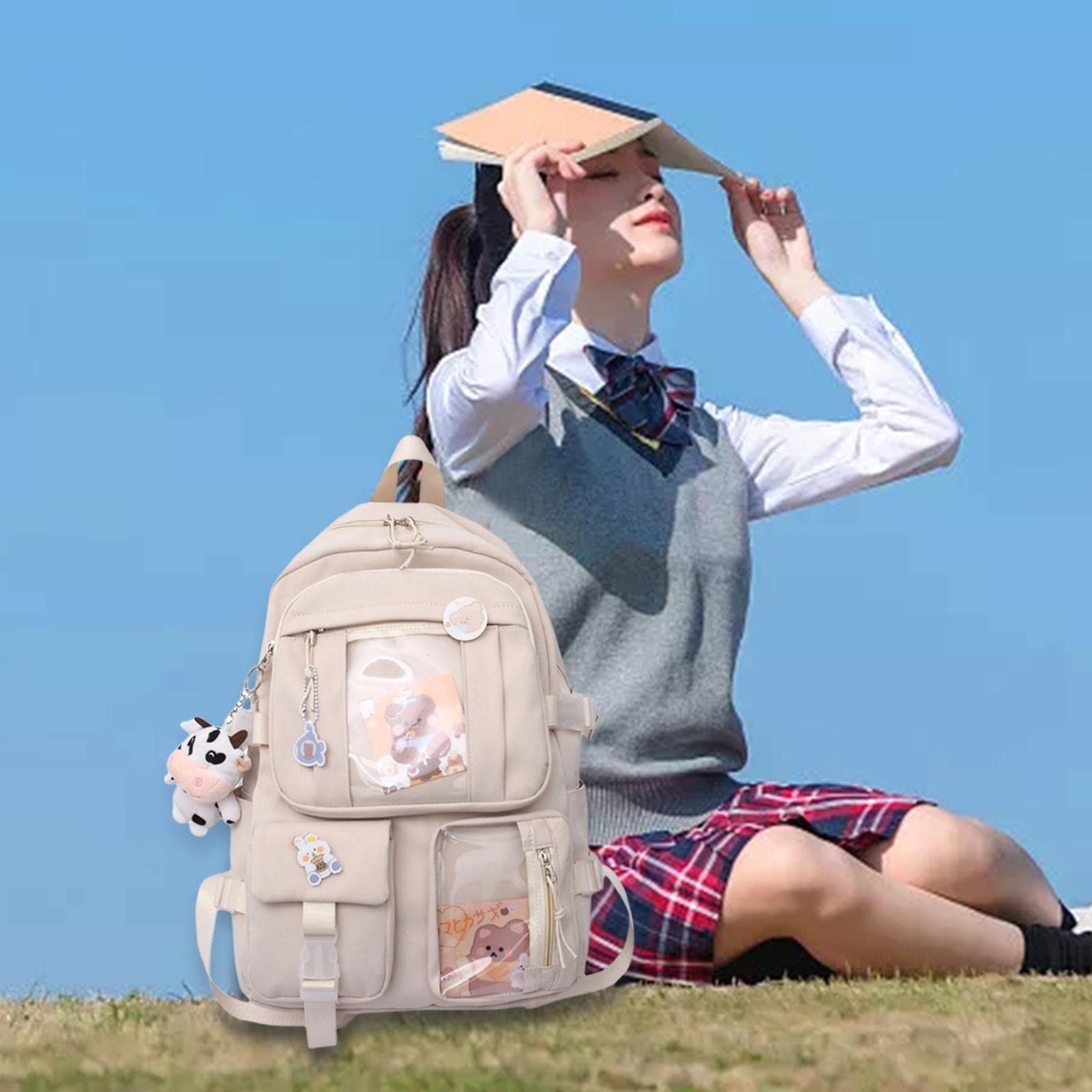 ATORSE® Kawaii Anime Backpack for Women & Girls - Cute Anti-Theft School Bag, Travel Backpack in White | Perfect for School, College, Travel & Cosplay