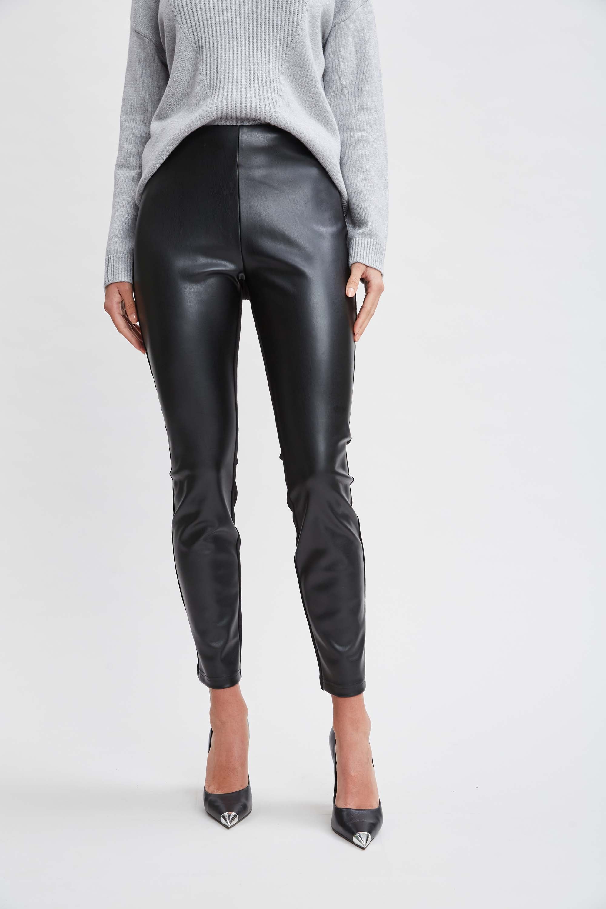 T Tahari Vegan Leather Leggings for Women - High Waisted Stretchy Faux Leather Pants - Comfortable & Stylish for Work, Night Out, or Casual Wear