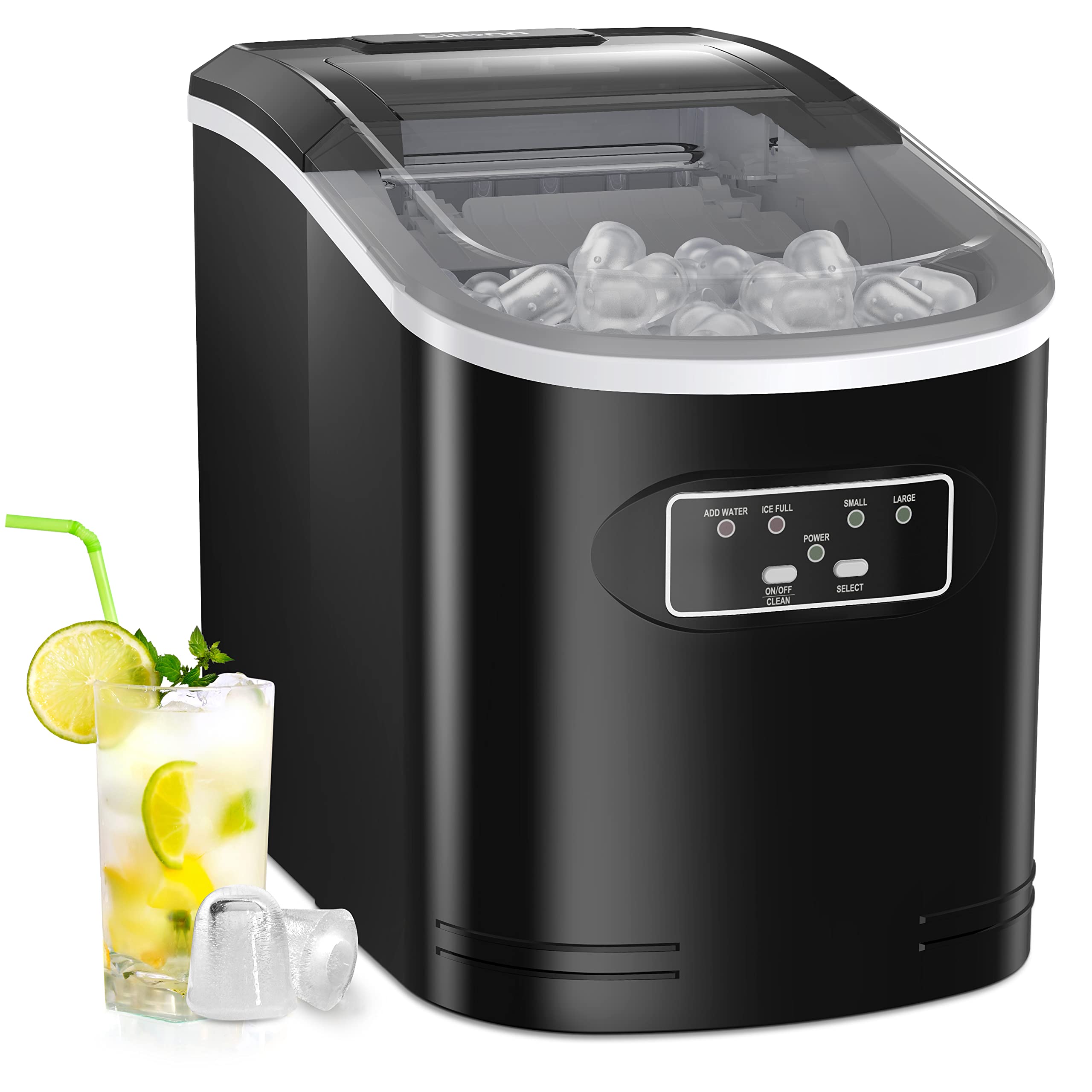 Silonn Countertop Ice Maker Machine - 26 lbs Daily, 9 Cubes in 6 Minutes - Self-Cleaning Portable Ice Maker with Scoop & Basket - Perfect for Home, Office, Parties & Outdoor Events