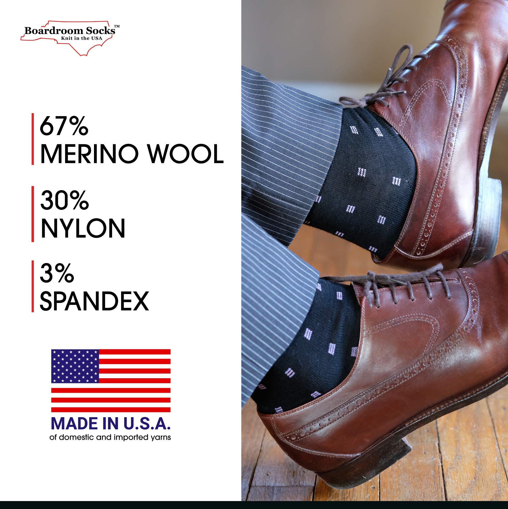 Premium Merino Wool Mid-Calf Dress Socks for Men - Stylish Patterned Casual & Formal Socks - Perfect for Office, Business, and Special Occasions