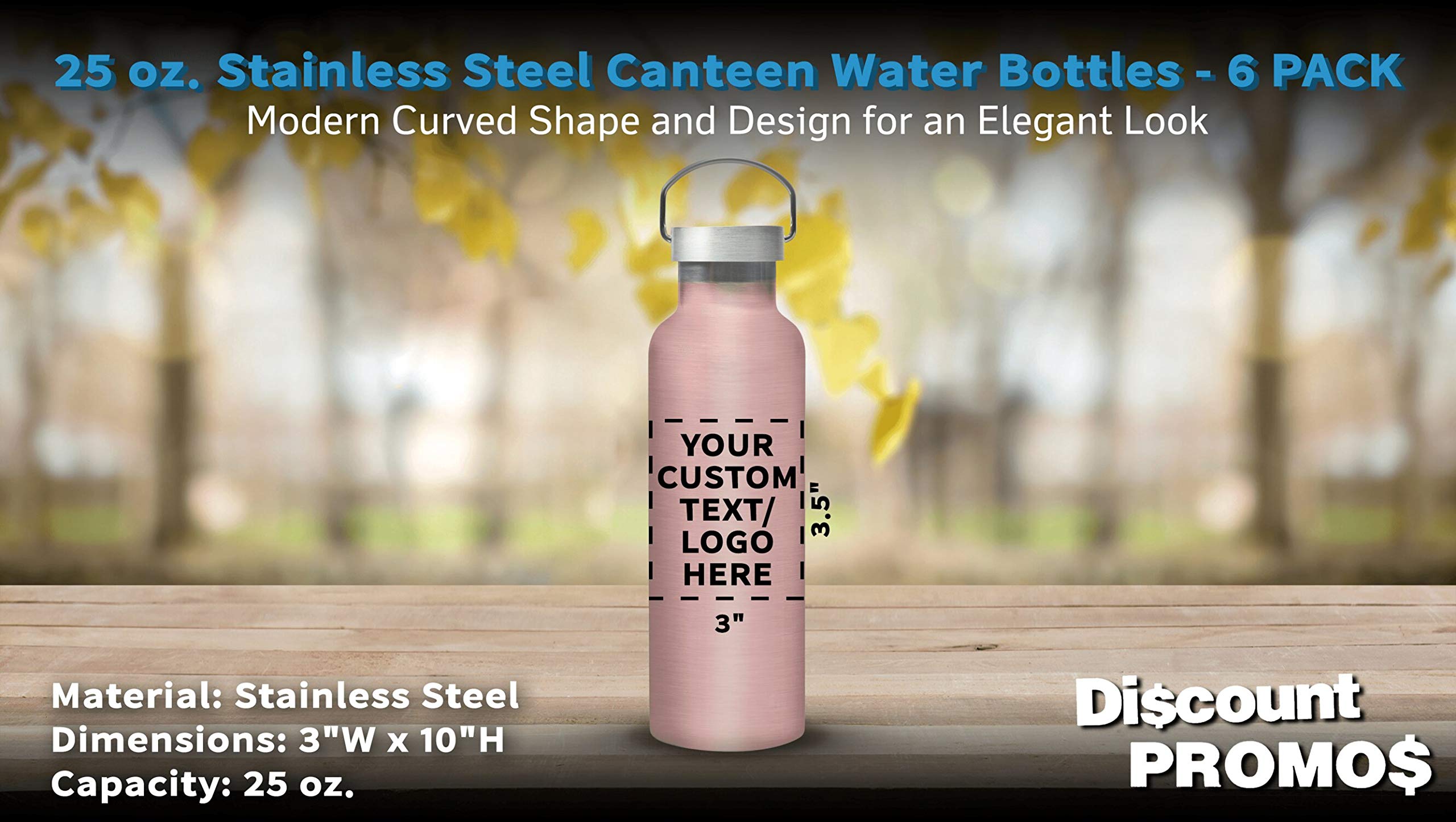 Custom Stainless Steel Water Bottles 25oz (Set of 6) - Personalized Rose Gold Canteens for Events, Giveaways & Business Promotions - Bulk Pack for Corporate Gifts, Team Building & Outdoor Activities