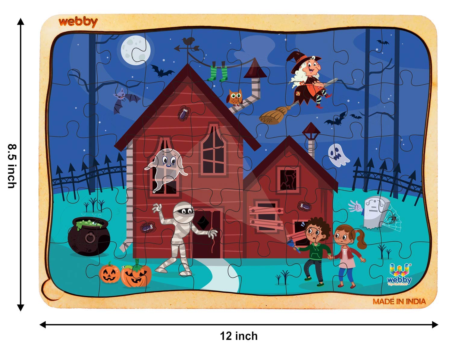 Webby Haunted House Wooden Jigsaw Puzzle - 40 Pieces for Kids | Halloween Puzzle Game for Children | Perfect for Family Game Night & Halloween Party Activities
