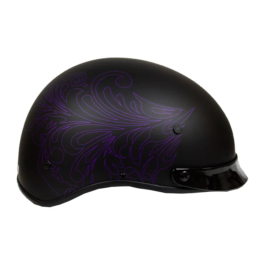 VOSS 707FRP Purple Paisley DOT Approved Half Helmet with Sun Visor - Lightweight Motorcycle Helmet for Cruiser, Scooter & Bike Riders - Perfect for Urban Commuting & Short Rides