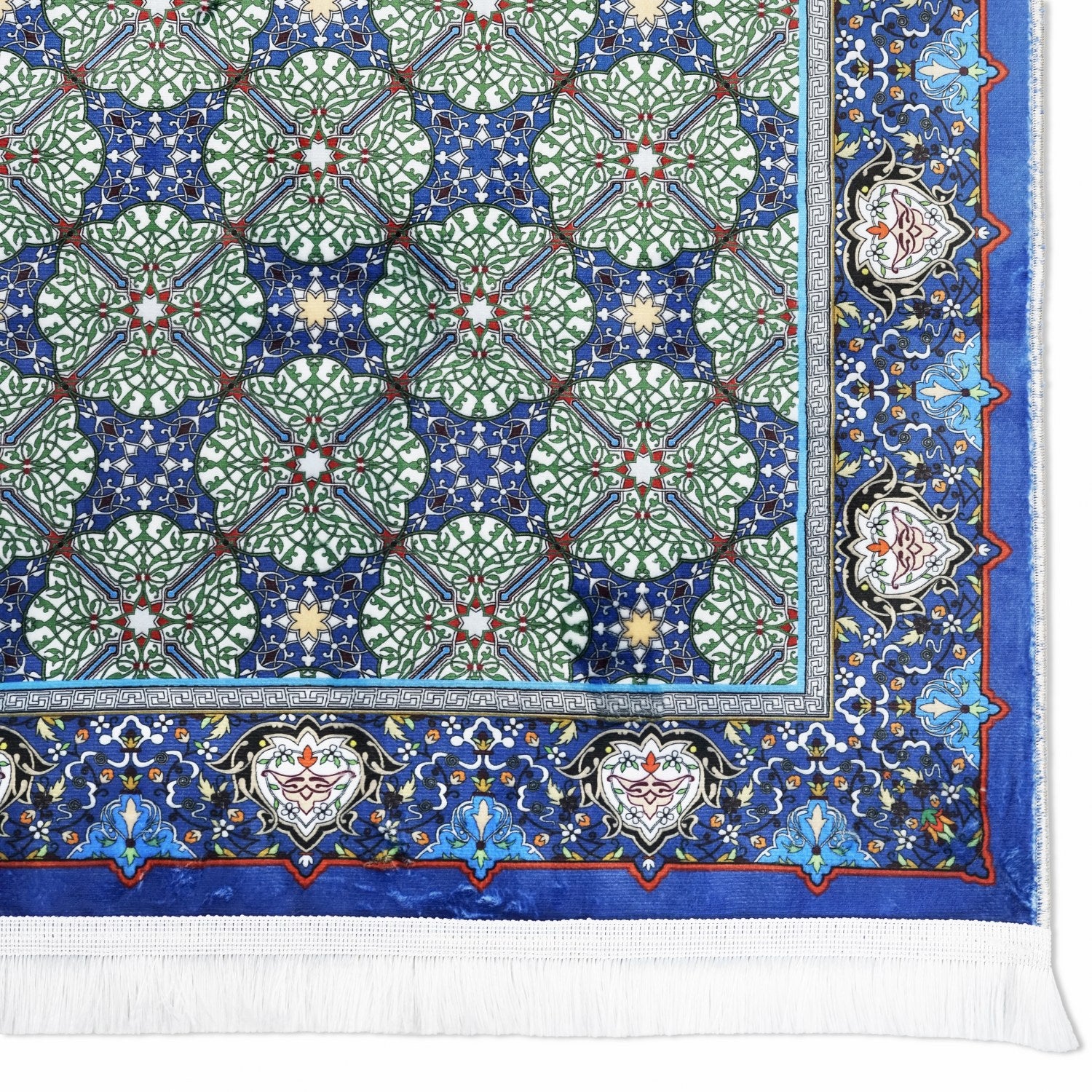 Premium Islamic Prayer Rug - Blue & Green Tile Design for Home, Mosque & Travel - Soft & Durable Muslim Prayer Mat for Daily Salah