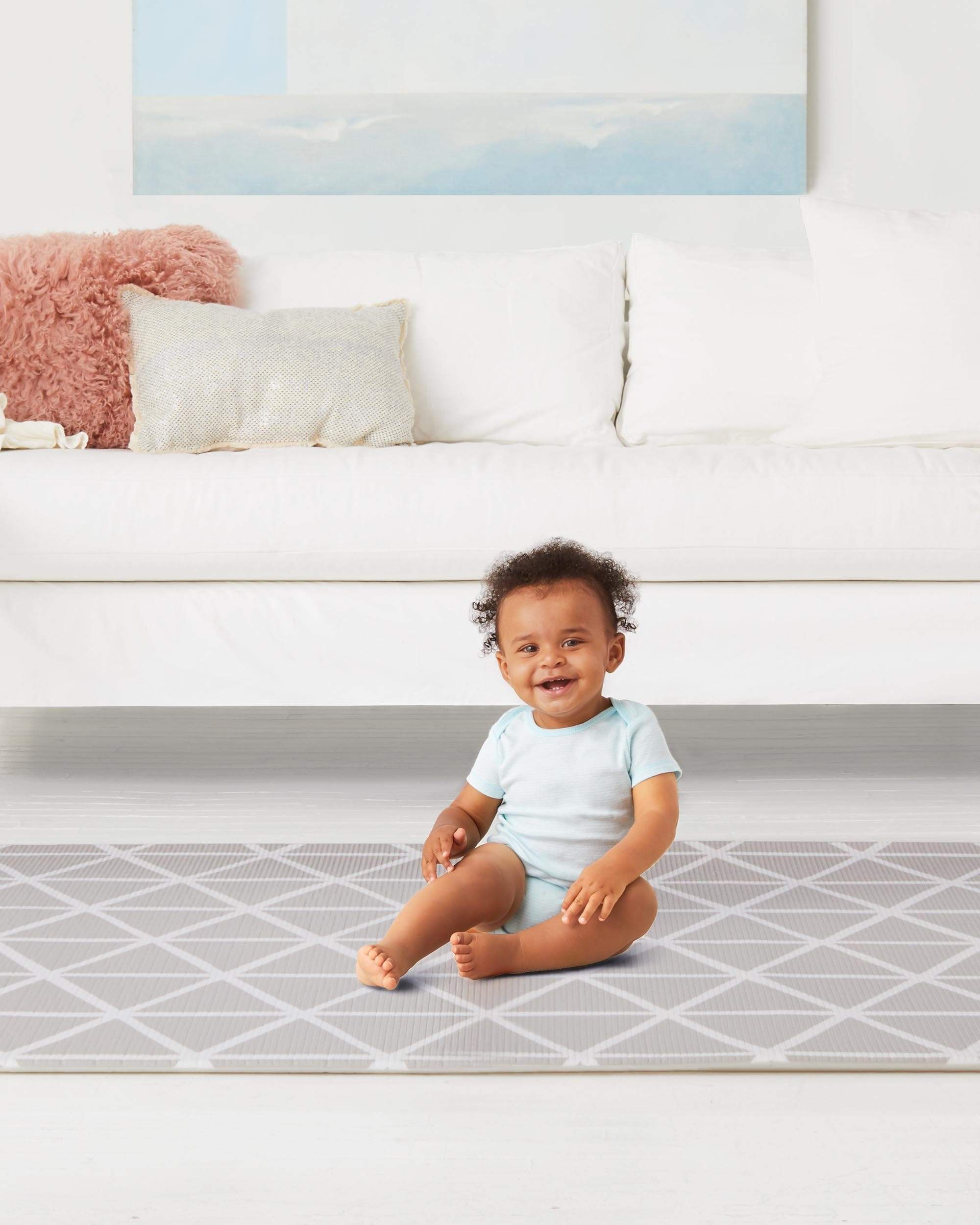 Skip Hop DoublePlay Reversible Playmat for Babies - Soft & Durable Activity Mat for Playtime, Tummy Time & Nursery Decor - Waterproof & Easy to Clean (Grey Chevron)