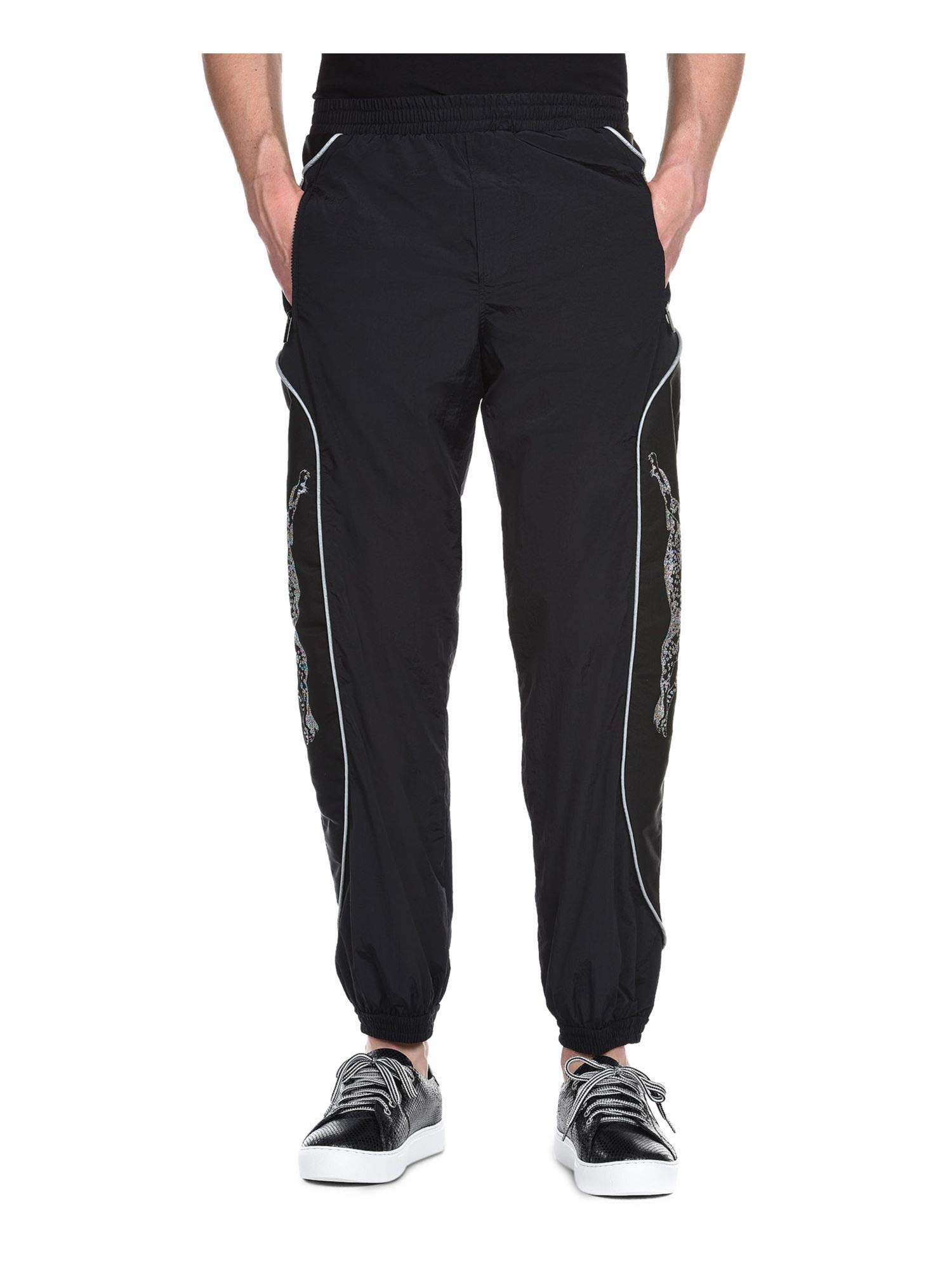 Just Cavalli Men's Black Active Graphic Non-Iron Pants Size 52 - Comfortable & Stylish Casual Wear for Work, Travel & Outdoor Activities