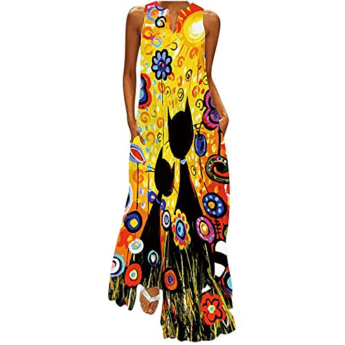 JPVDPA Women's Sleeveless Maxi Dresses - Casual Loose Long Summer Dress with Striped Floral Print | Beach Vacation, Outdoor Party & Everyday Wear