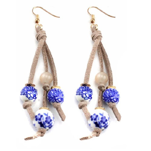 Handmade Ceramic Floral Print Earrings - Natural Earthy Tone Dangle Earrings for Women | Boho Chic Jewelry for Casual Wear, Parties & Special Occasions