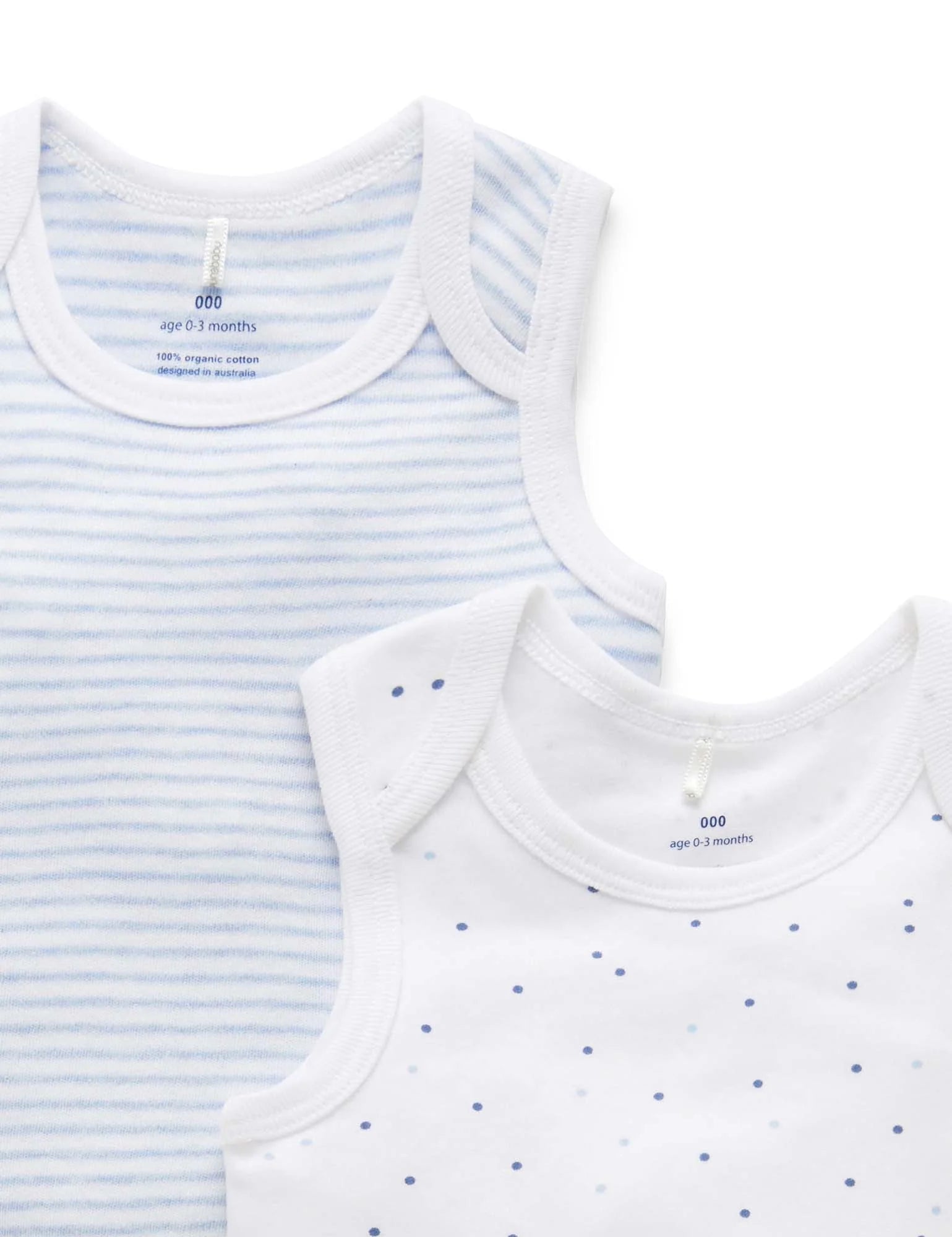 Purebaby Organic Cotton Bodysuit 2-Pack - Pale Blue Stripes & Soft Spots | Baby Essentials for Newborns & Infants | Perfect for Playtime, Daycare & Family Outings