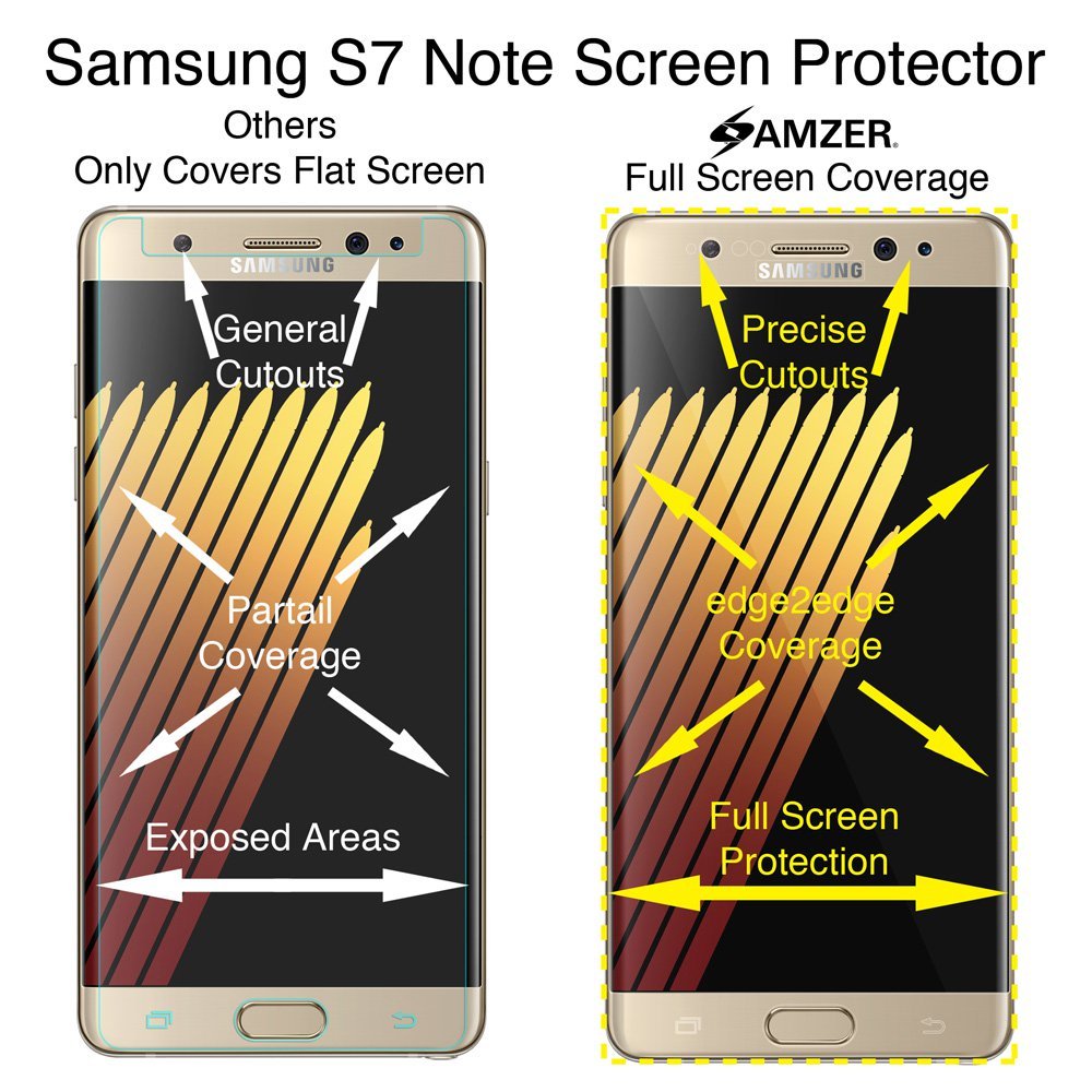 Premium AMZER Ultra HD Clear Edge-to-Edge Tempered Glass Screen Protector for Samsung Galaxy Note7 N930 - Gold | Full Coverage Curved Protection | Anti-Scratch & Bubble-Free | Perfect for Work, Travel & Daily Use