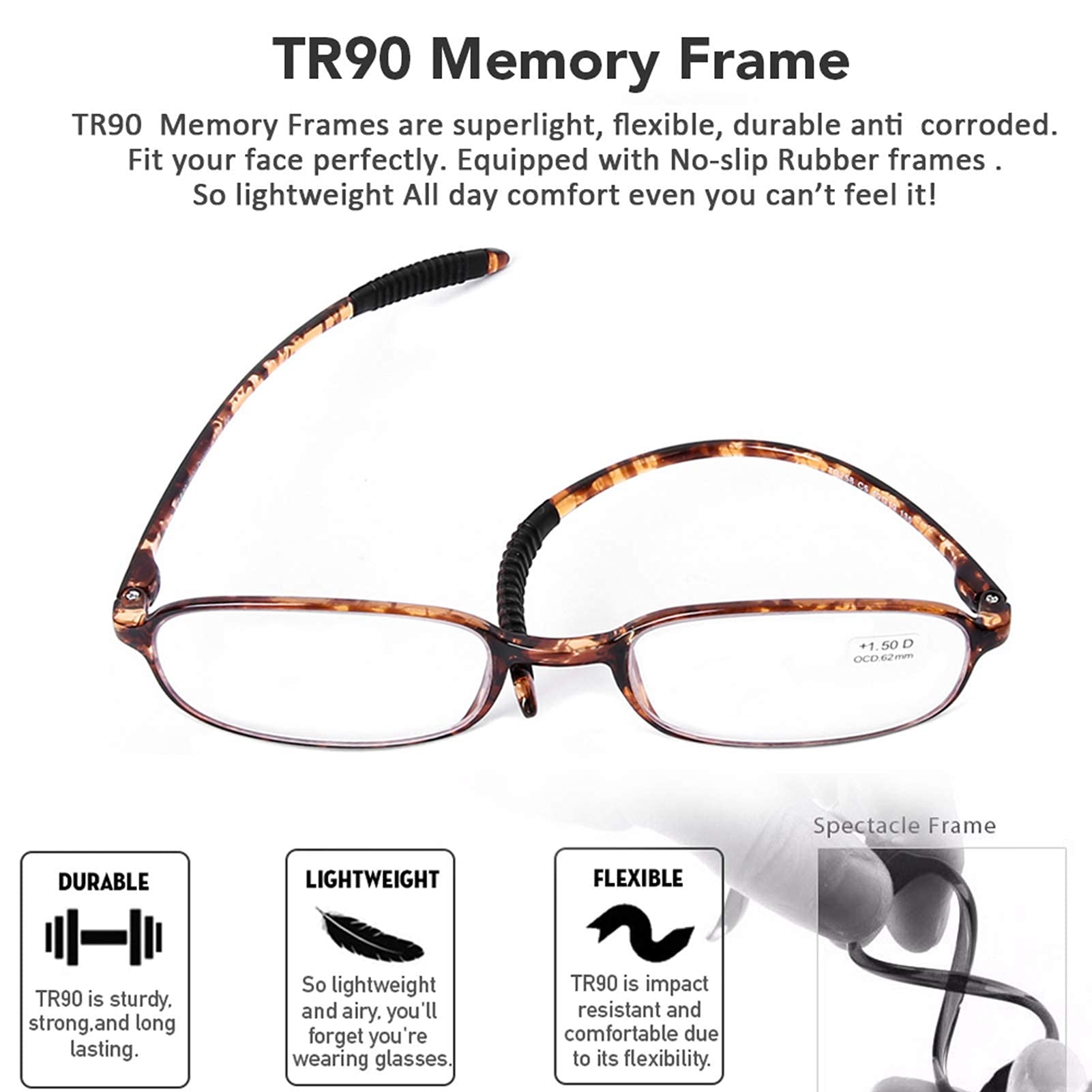 AQWANO 2 Pack Blue Light Blocking Glasses for Computer & Reading - UV Protection, Flexible TR90 Frame, Lightweight Reading Glasses for Women & Men (+1.75 Strength) - Reduce Eye Strain for Office Work & Screen Time
