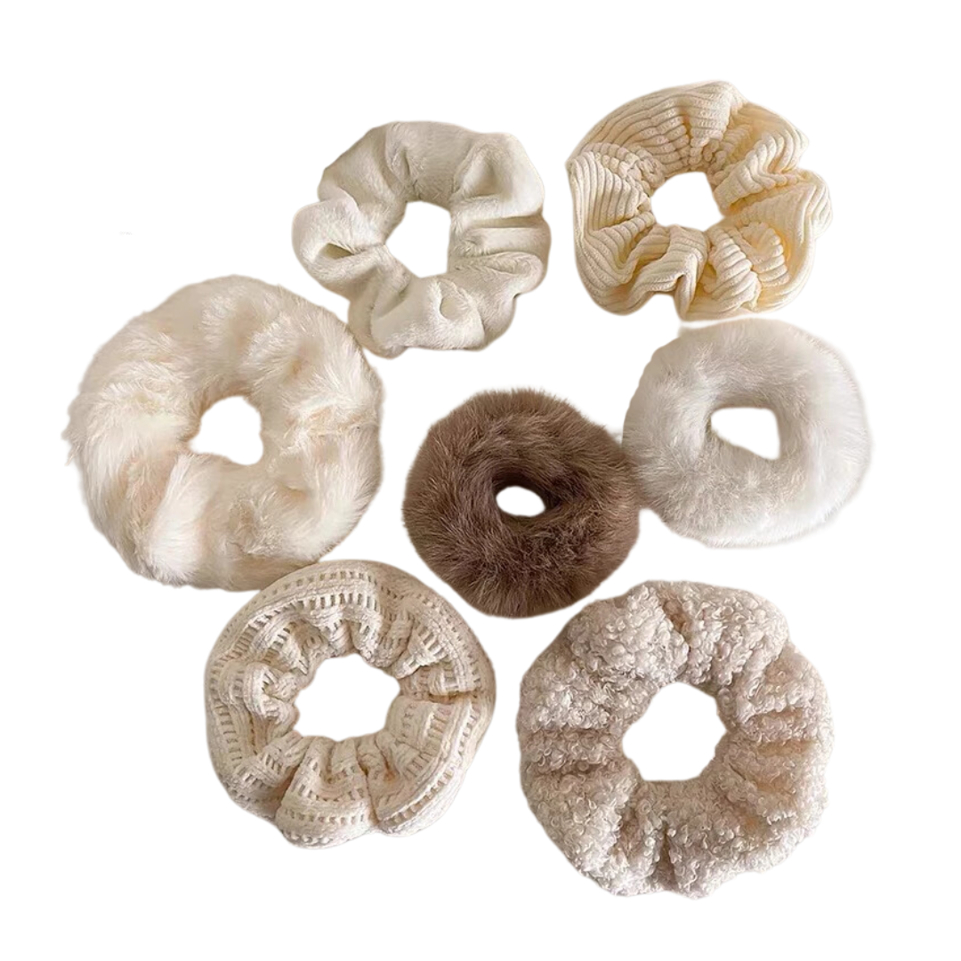 Velvet Hair Scrunchies Set of 7 - Soft Stretch Hair Bands for Women & Girls - Perfect for Workouts, Yoga, and Everyday Styling