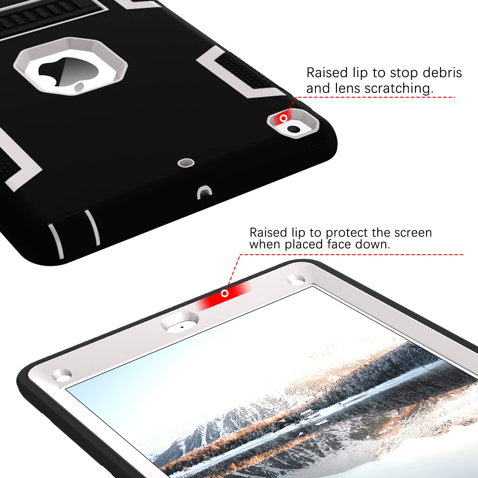 Shockproof iPad Air 2 Case (2nd Gen) - Heavy Duty 3-in-1 Protective Cover with Kickstand for A1566/A1567 (2014 Model) | Perfect for Kids, Women & Men | Ideal for School, Work & Travel (Black/Grey)