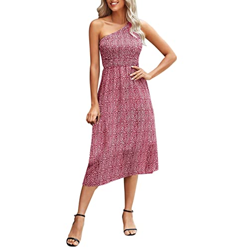Sexy One Shoulder Bodycon Dress for Women - Summer Sleeveless Cocktail Party Dress, Long Midi Casual Dress with Short Sleeve (Red, XXL) - Perfect for Night Out, Club, Date Night and Special Occasions