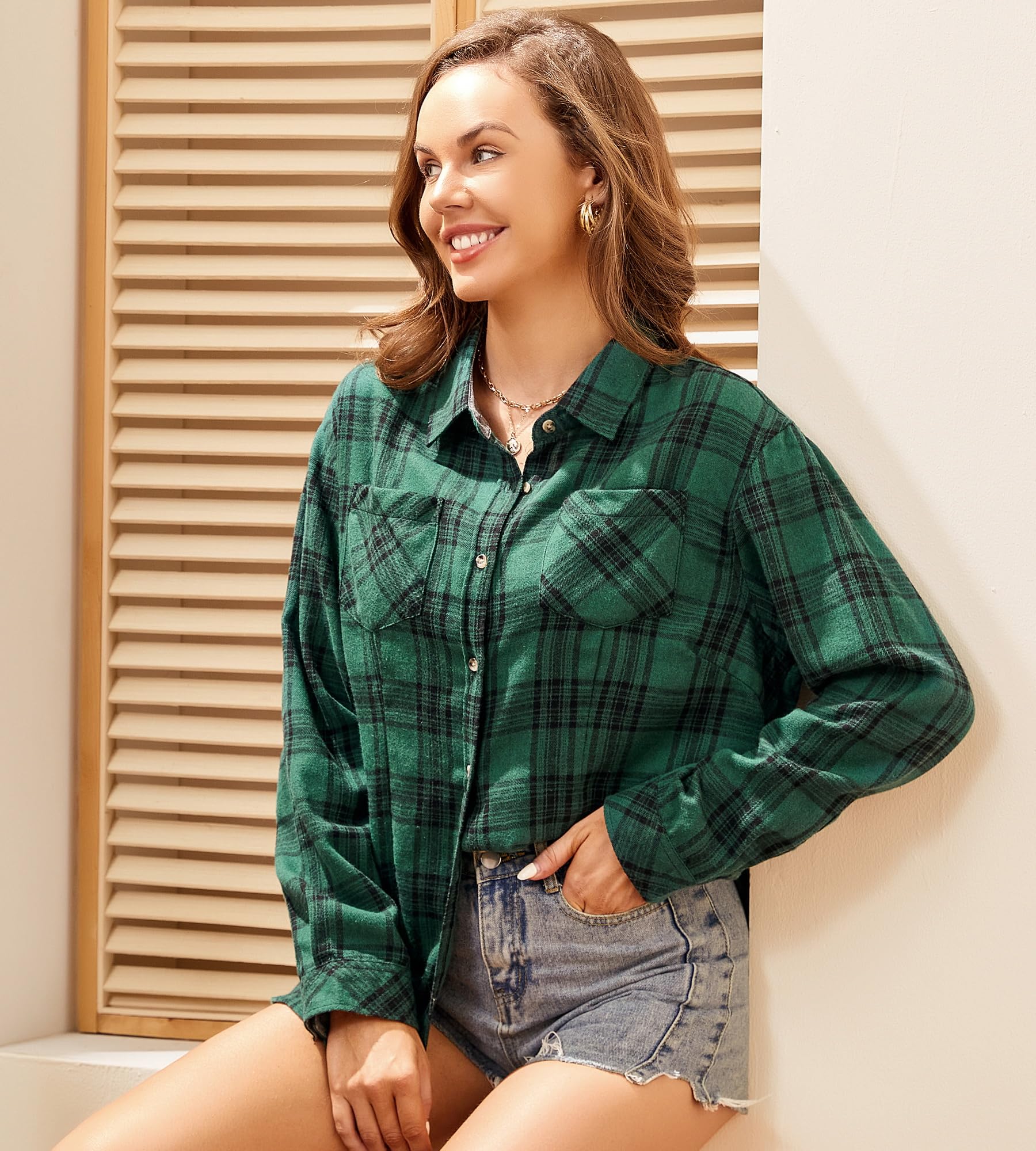 Alex Vando Women's Flannel Shirt - Soft Long Sleeve Button Down Plaid Shirt for Women | Casual Fall & Winter Wear, Outdoor Activities, Layering Outfits