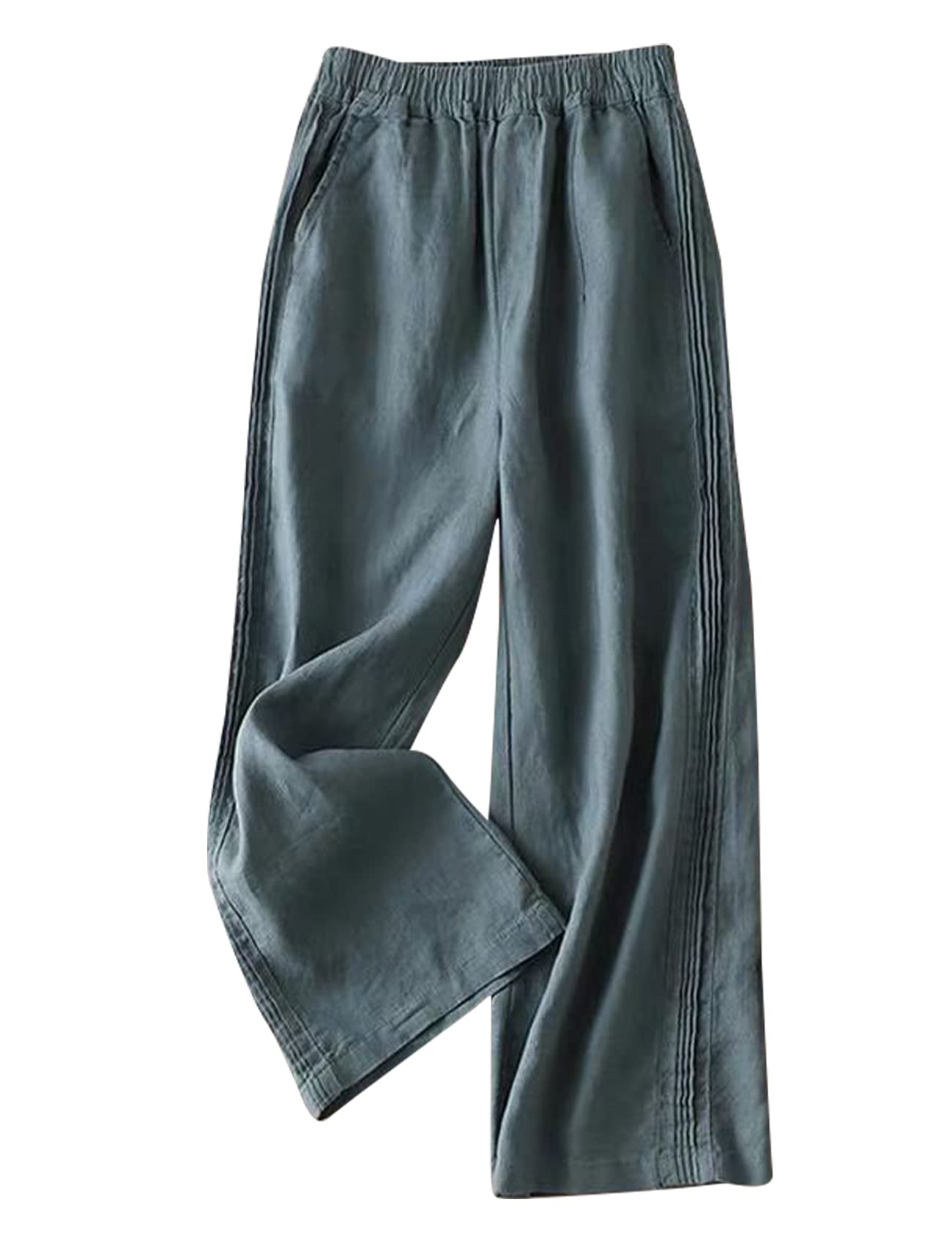 Yimoon Women's Palazzo Pants - Soft Cotton Linen Blend Elastic Waist Wide Leg Trousers with Pockets | Comfortable Summer Casual Pants for Beach, Office & Travel