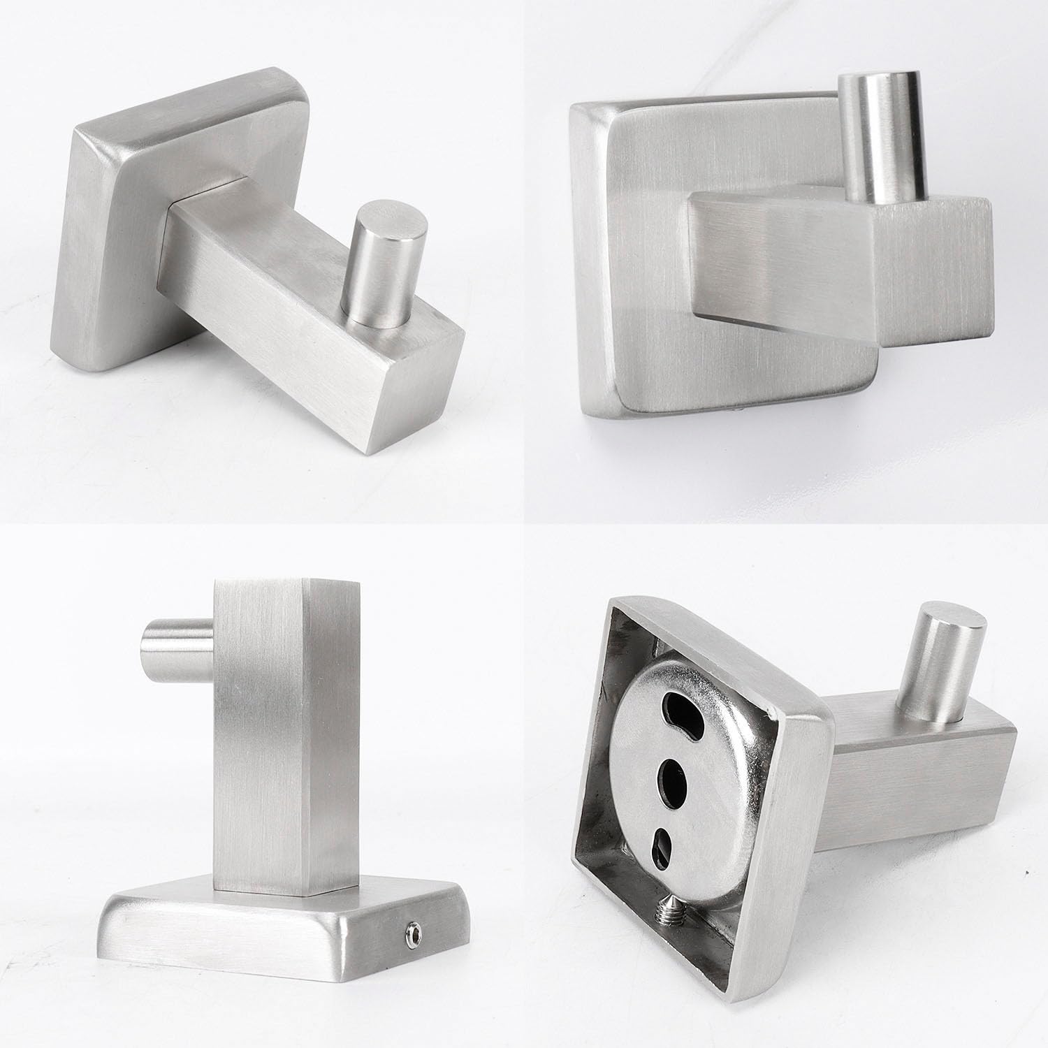 TocTen 2 Pack Brushed Stainless Steel Wall Mounted Hooks - Heavy Duty Rustproof 304 Stainless Steel Bathroom & Kitchen Hooks for Towels, Robes, Coats & Clothes - Perfect for Bathroom Organization, Kitchen Entryway & Wardrobe Storage