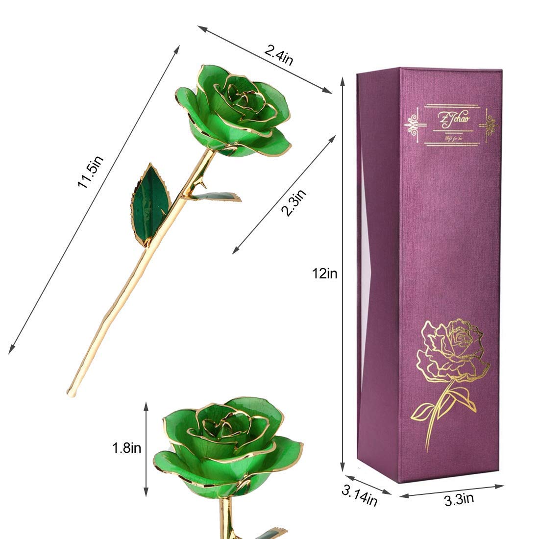 24K Gold Plated Green Rose - Eternal Preserved Flower in Elegant Stand, Perfect Gift for Wife, Mom, Grandma | Anniversary, Valentine's Day, Mother's Day Present | Home & Office Decoration