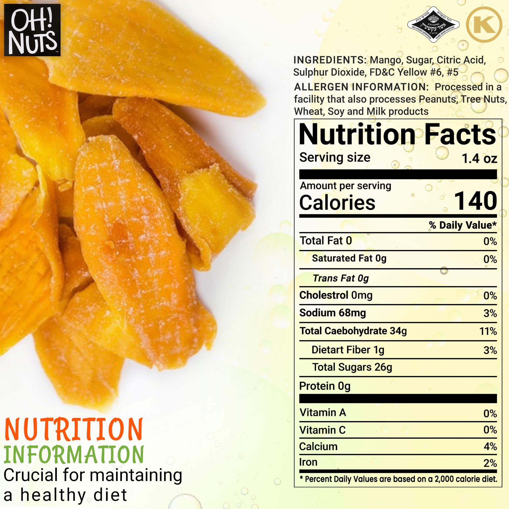 Oh! Nuts Dried Mango Slices - 1 LB Bag of Dehydrated Fruit Snacks - All Natural, No Sugar Added - Perfect for Healthy Snacking, Trail Mix & Baking - Packed in Resealable Zip Bag for Freshness - Great for Office, Hiking & Kids Lunch Boxes