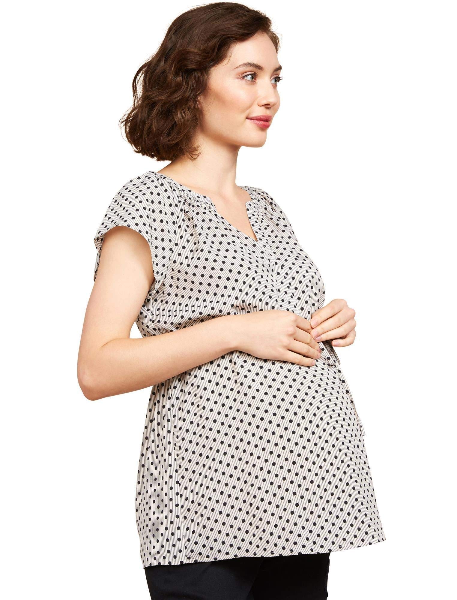 Motherhood Maternity Women's Pregnancy Blouse - Split Neck Flutter Sleeve Woven Top for Moms-to-Be | Perfect for Office Wear, Baby Showers & Maternity Photos