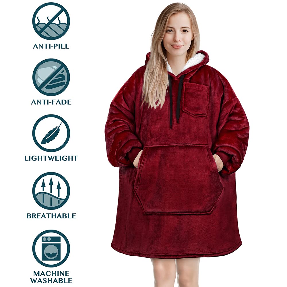 PAVILIA Women's Sherpa Wearable Blanket Hoodie - Oversized Cozy Fleece Sweatshirt with Hood for Men & Women | Perfect for Lounging, Camping, and Netflix Nights