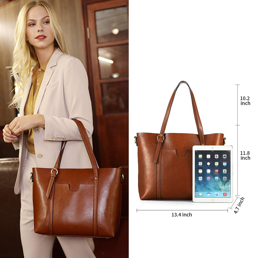 Genuine Leather Women's Tote Bag - Soft Vintage Shoulder Purse with Top Handle, Large Capacity Fashion Handbag for Work, Travel & Everyday Use