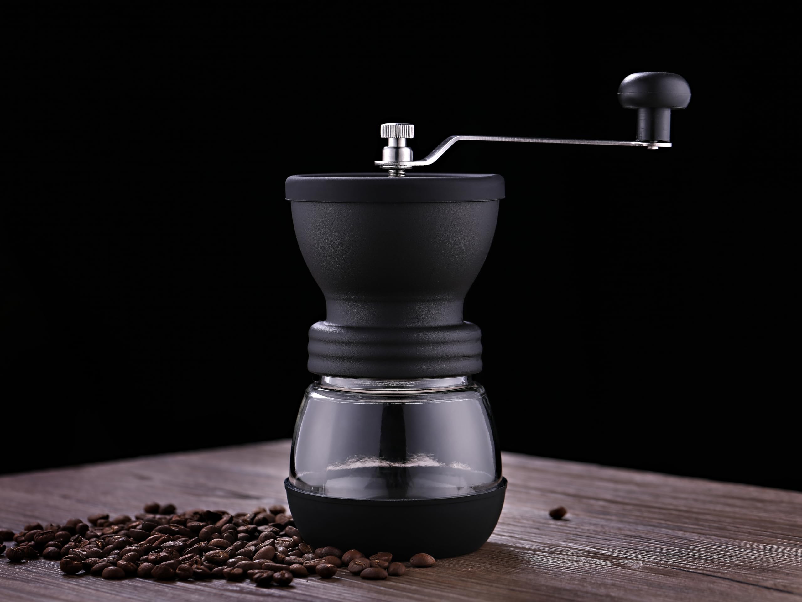 Premium Manual Coffee Grinder with Adjustable Settings - Portable Conical Burr Mill for Espresso, French Press & Pour Over - Perfect for Home, Office, Camping & Travel - Black with Visual Powder Bin - Ideal for Coffee Enthusiasts & Outdoor Adventures