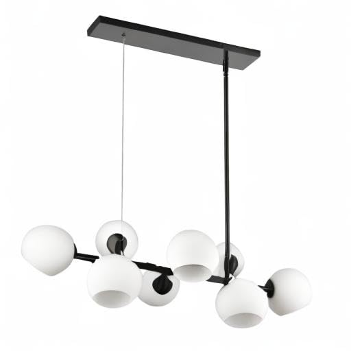 8-Light Black Modern Linear Chandelier - Rectangular Farmhouse Dining Room Light Fixture with Frosted Glass Globes - Perfect for Kitchen Islands, Dining Tables & Contemporary Spaces - UL Listed