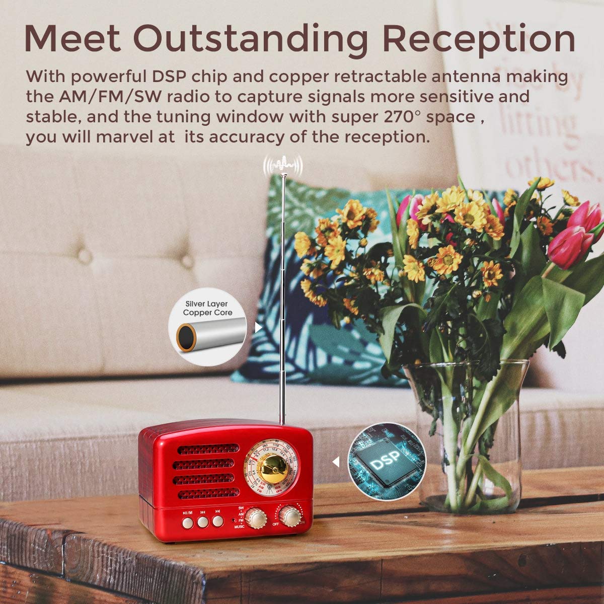 J-160 Retro Bluetooth AM/FM/SW Radio & J-288 Portable AM/FM Bluetooth Stereo Radio with SD Card, USB, Aux-in MP3 Player - Rechargeable Battery Powered for Home, Office, Travel & Outdoor Use
