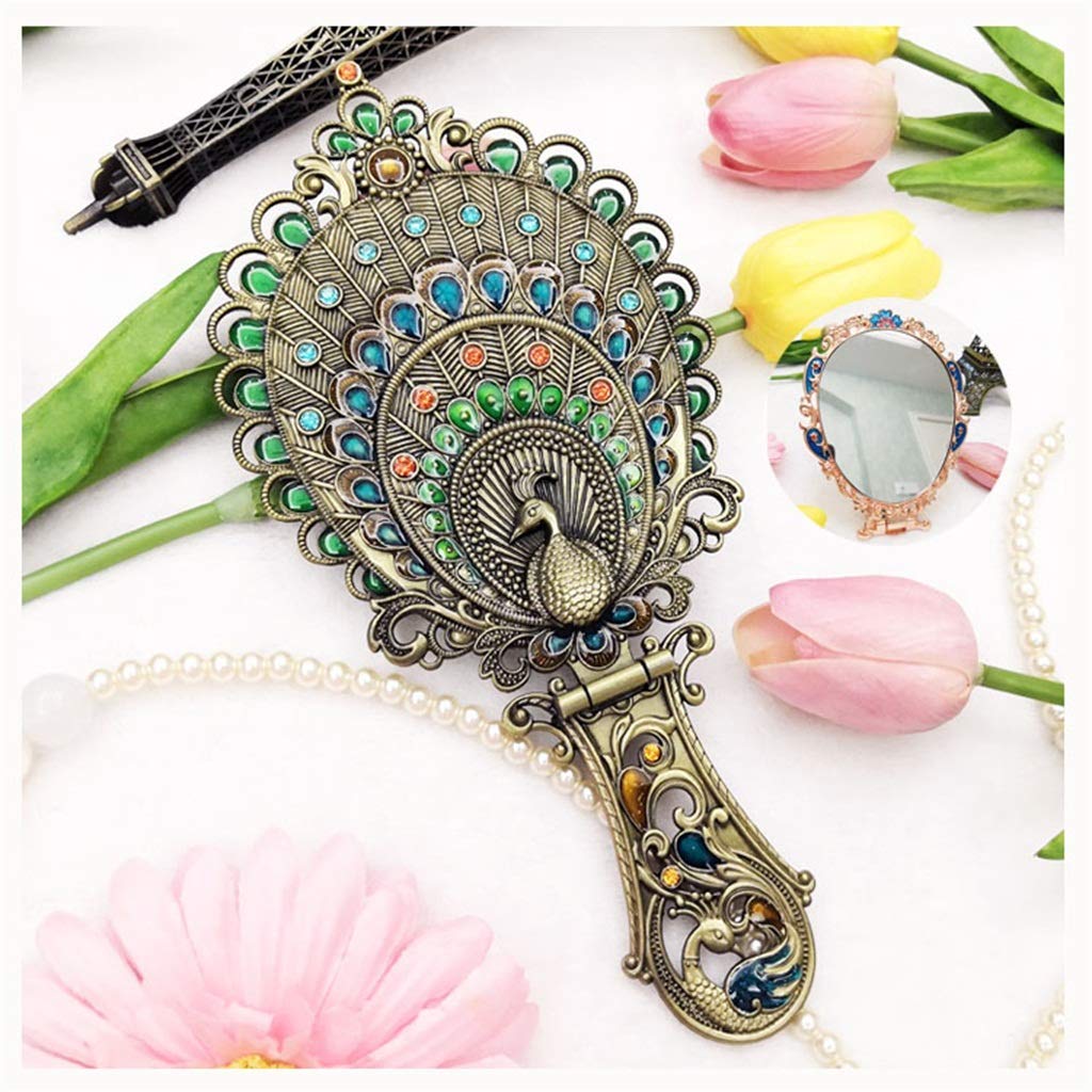 Vintage Peacock Carved Rhinestone Handheld Makeup Mirror - Portable Travel Mirror for Women, Girls | Perfect Gift for Birthday, Wedding, Bridal Shower | Great for Home, Travel, Dressing Table & Vanity Use
