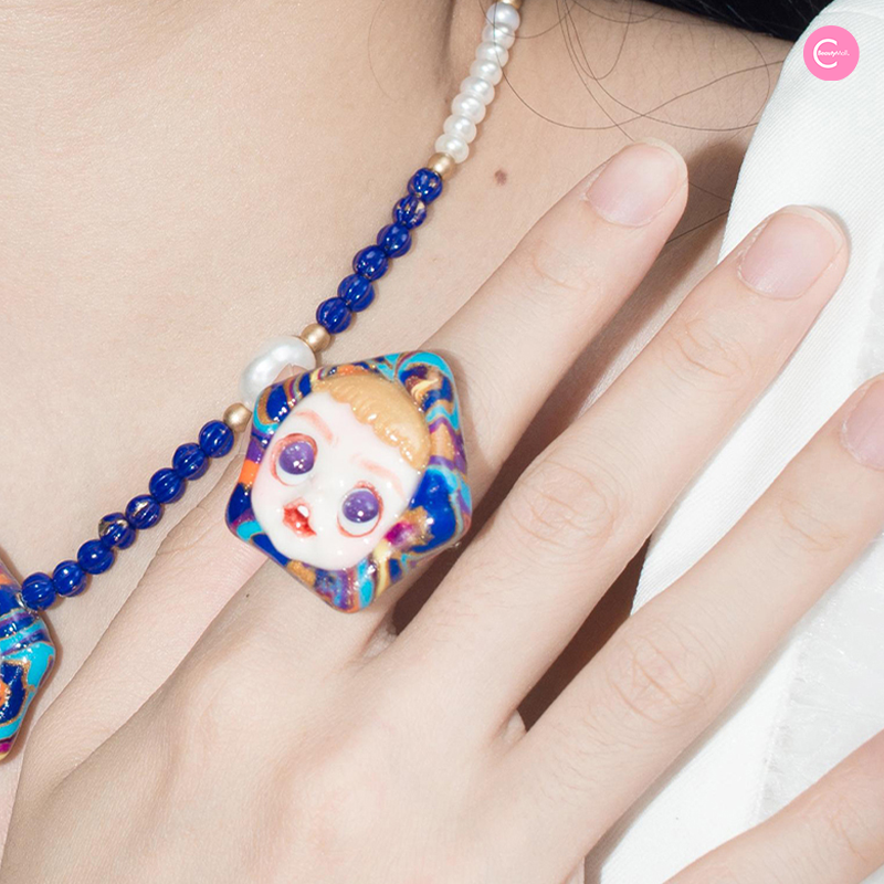 Handmade Ceramic Sterling Silver Ring - Dopamine Fantasy Design for Women | Boho Chic Jewelry, Unique Gift for Her, Perfect for Everyday Wear & Special Occasions