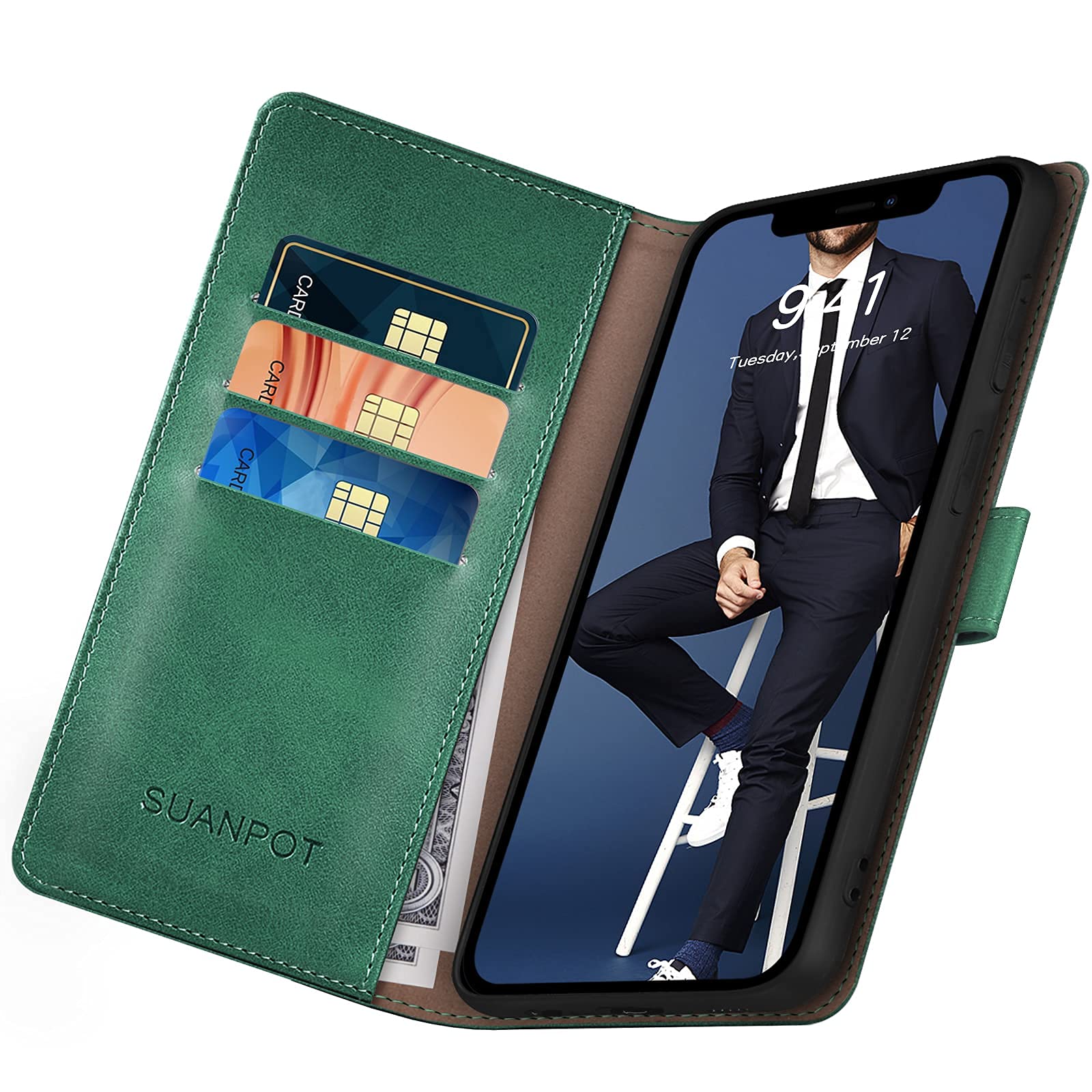 SUANPOT iPhone 13 Wallet Case with RFID Blocking - PU Leather Flip Cover for Men & Women - Perfect for Travel & Daily Use