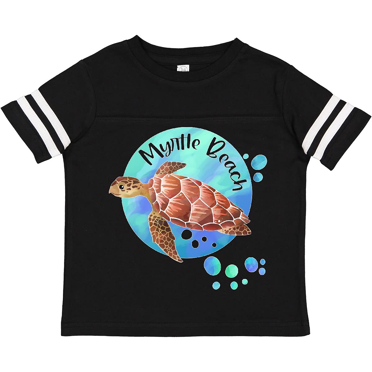 Inktastic Myrtle Beach Sea Turtle and Bubbles Toddler T-Shirt - Cute Baby Boy & Girl Cotton Tee for Beach Vacation, Summer Outfits & Family Photos