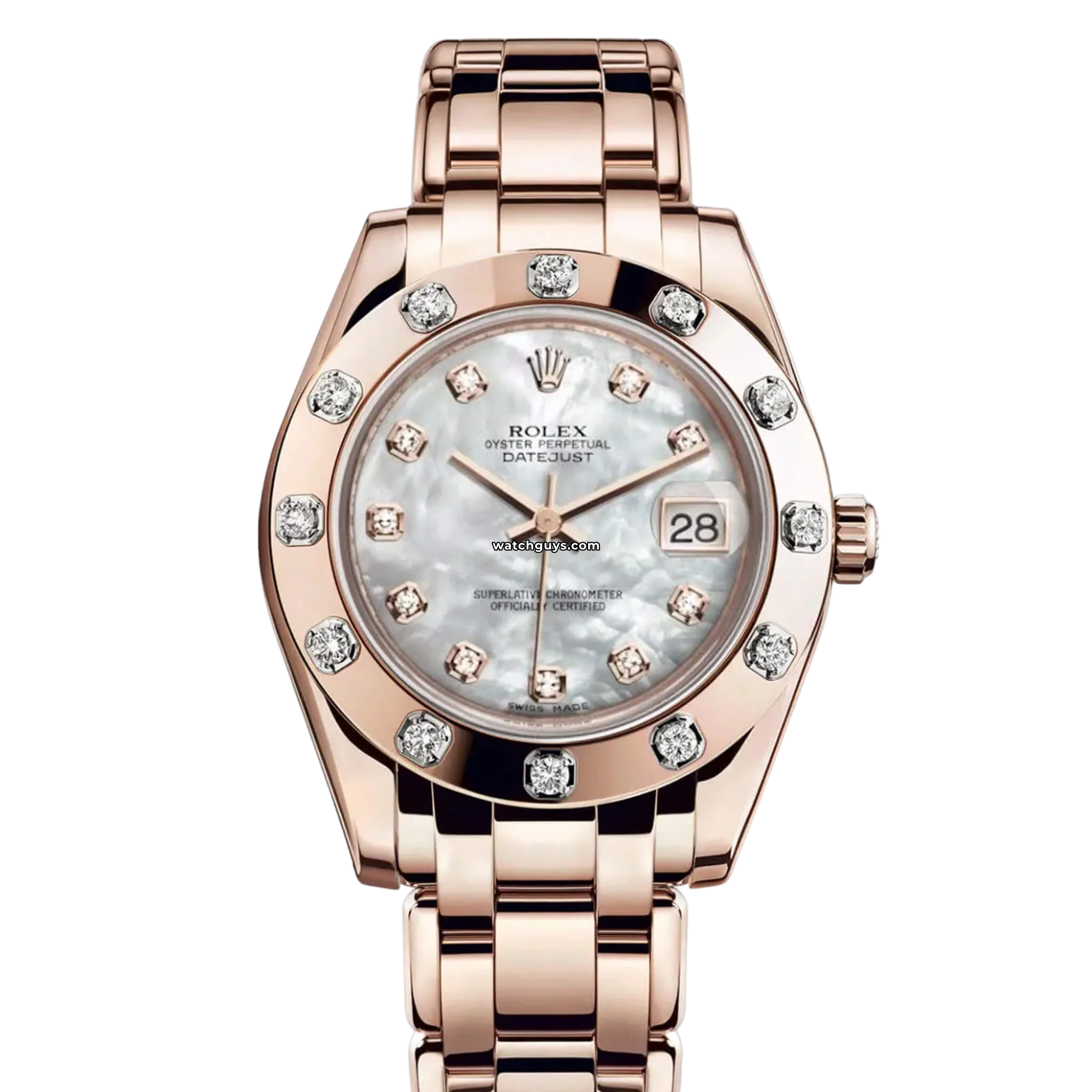 Luxury Rolex Datejust 81315 Watch - 18K White Gold, Mother of Pearl Dial, 12 Diamond Bezel - Perfect for Formal Events & Special Occasions