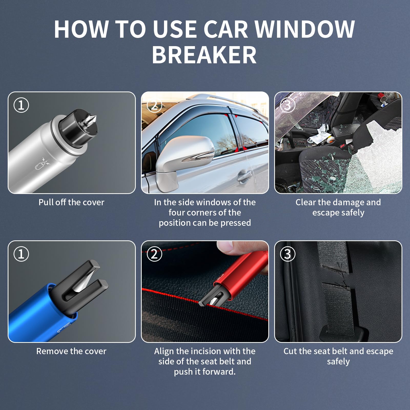 4 Pack Safe Hammer Car Window Breaker & Seatbelt Cutter - 2-in-1 Emergency Escape Tool for Vehicles - Shatter Tempered Glass & Cut Seatbelts Quickly - Ideal for Cars, Trucks, SUVs & Emergency Kits (SYQK-1)