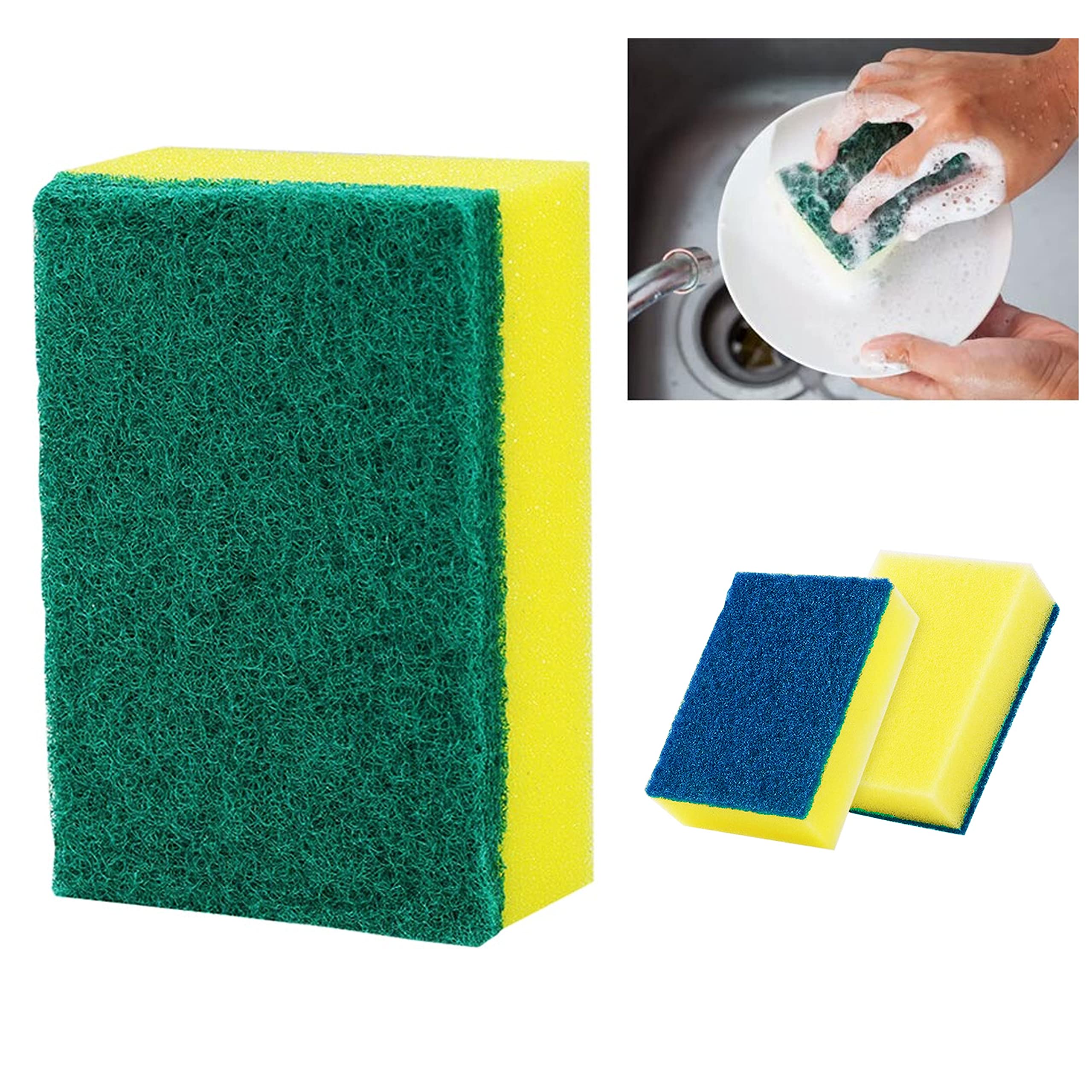 14 Heavy Duty Scrub Sponges for Kitchen - Tough on Stuck-on Grime & Stains - Non-Scratch Cleaning Pads for Pots, Pans, Dishes & Countertops - Multi-Surface Scrubber for Deep Cleaning