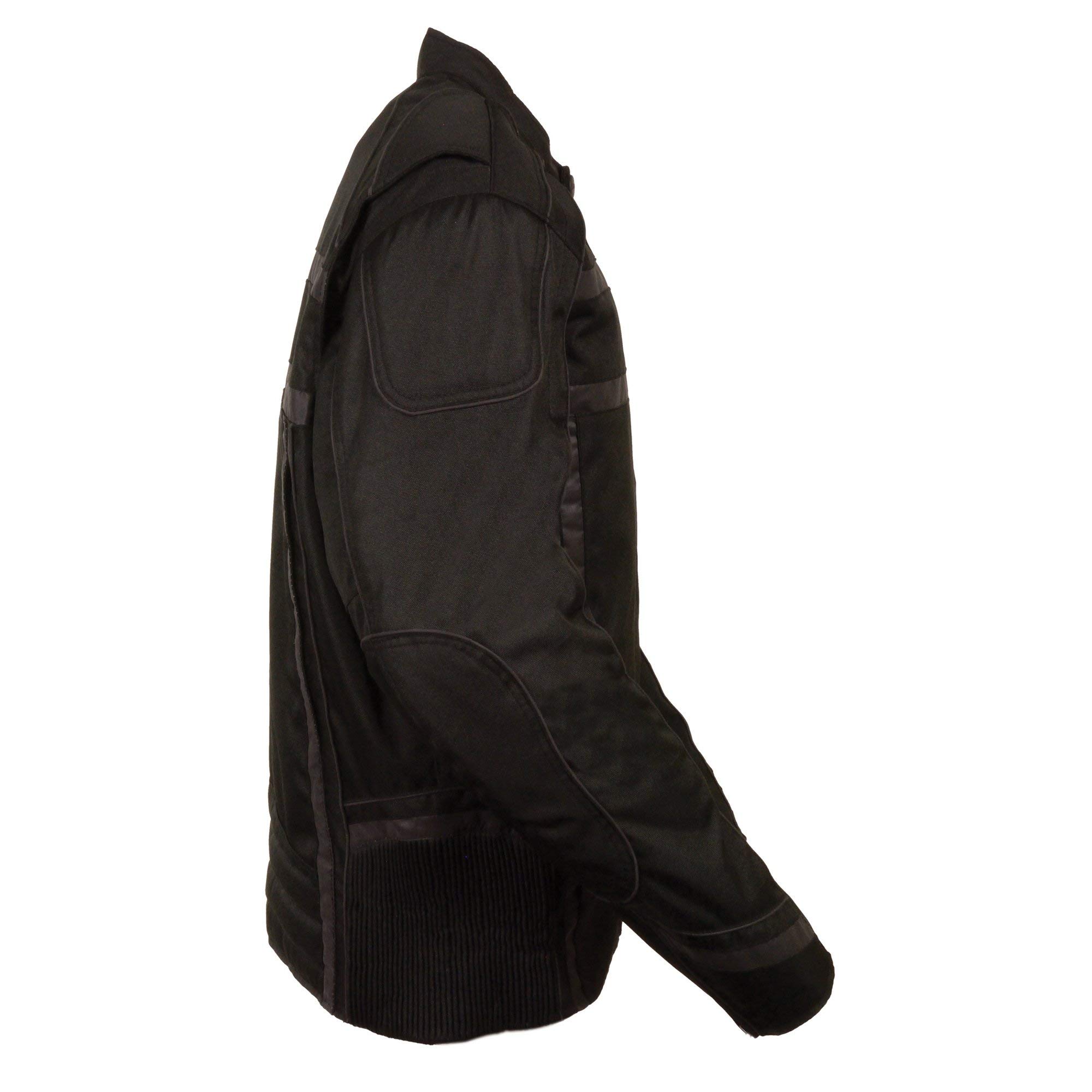 Milwaukee Leather MPM1740 Men's Black Vented Motorcycle Jacket with Reflective Stripes - Breathable Textile Riding Gear for Commuting & Adventure