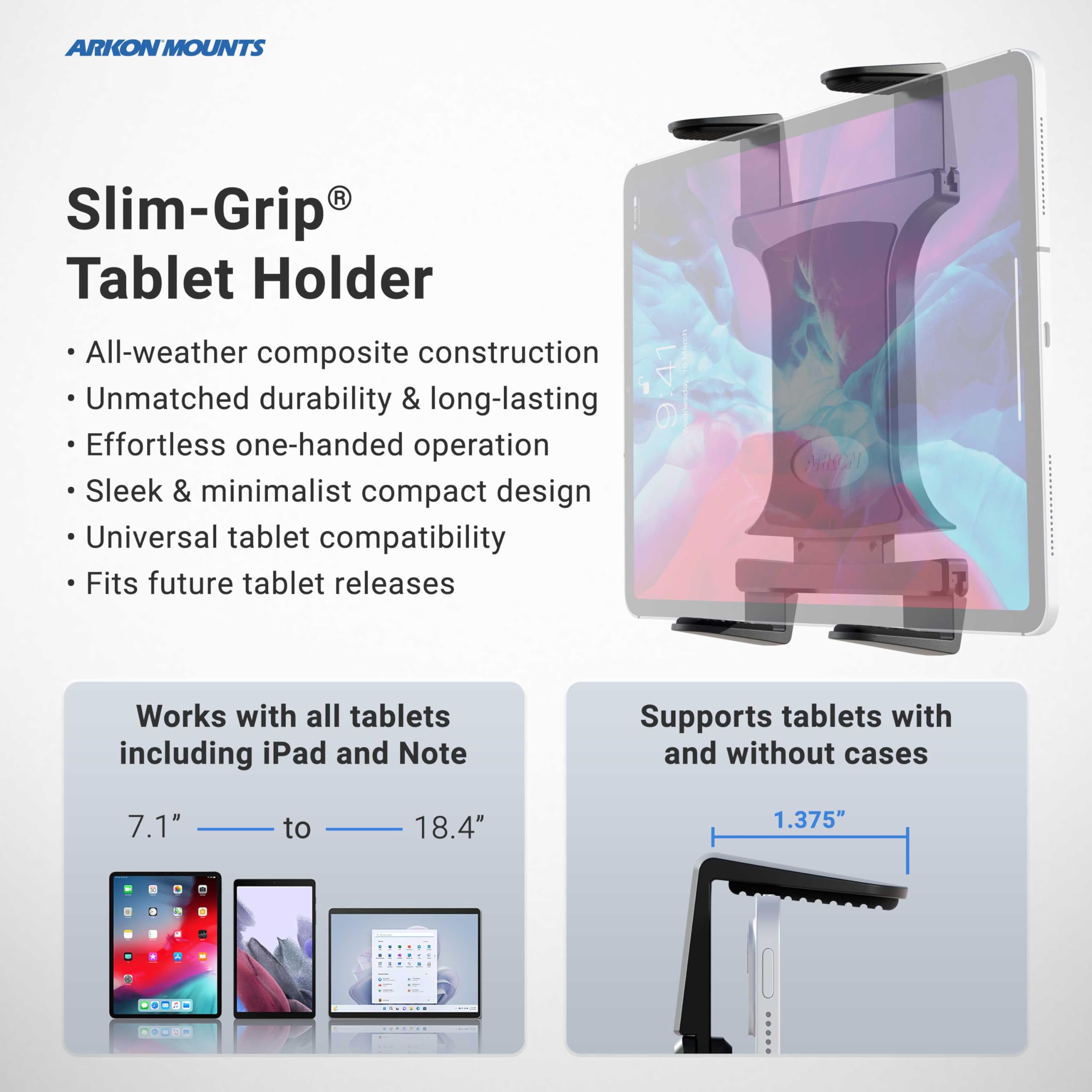 Arkon Sticky Suction Car Windshield & Dashboard Tablet Mount Holder - Compatible with iPad Pro, iPad Air, Samsung Galaxy Tablets - Secure Hands-Free Viewing for Navigation, Movies & Video Calls (Black)