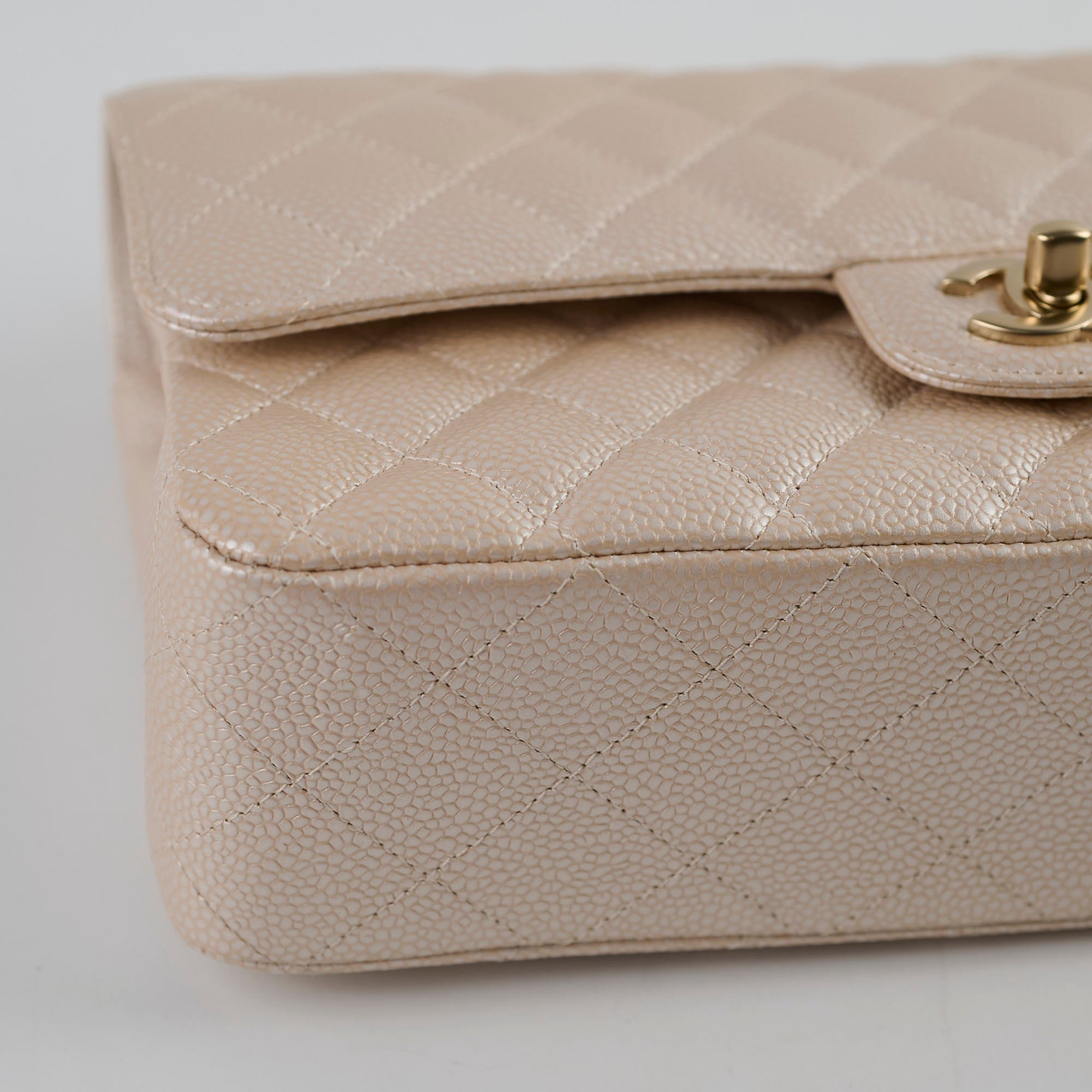 Chanel 12P Classic Flap Medium/Large M/L Pearly Beige Caviar Leather Bag (16 Series) - Luxury Designer Handbag for Women, Perfect for Evening Parties & Special Occasions