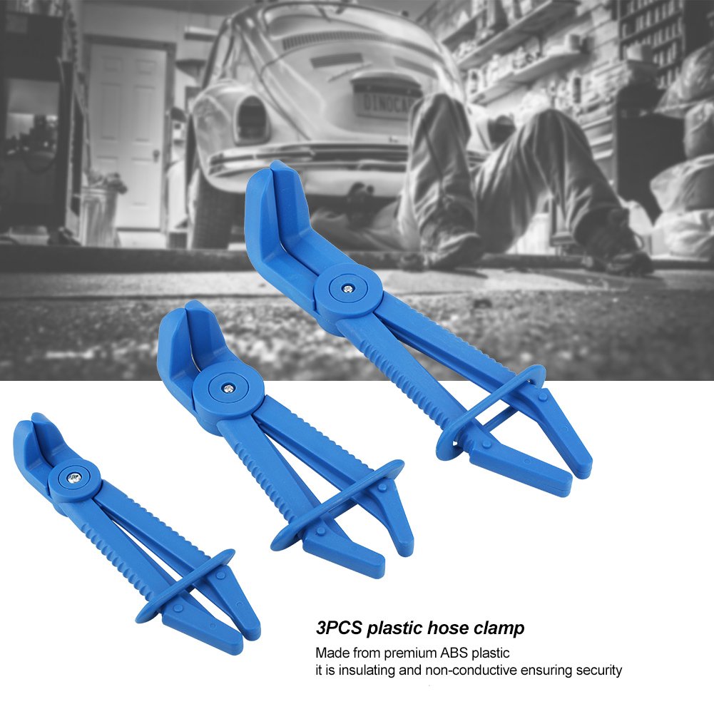 Flexible Hose Clamp Pliers 3-Piece Set - Fuel, Water & Brake Line Tool Kit (Blue) for Auto Repair