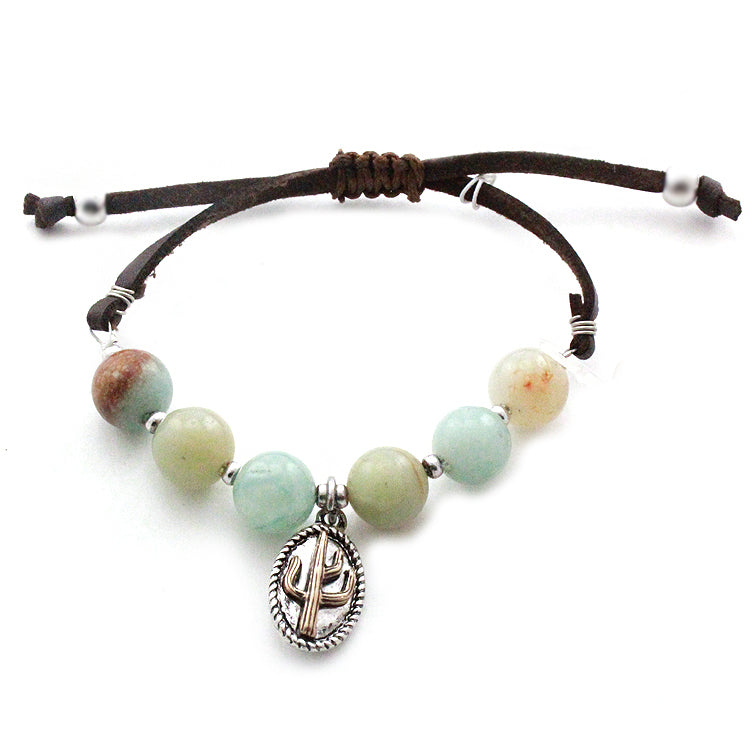 Natural Cactus Charm Bracelet with Semi-Precious Stones - Boho Style Adjustable Beaded Jewelry for Women | Perfect for Summer Festivals, Beach Vacations & Everyday Wear