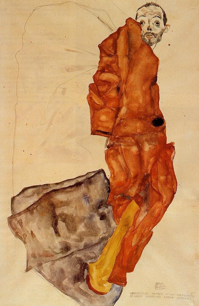 Egon Schiele 'Hindering The Artist is a Crime' 18x27 Inch Premium Canvas Art Print - Wall Decor for Living Room, Bedroom & Office
