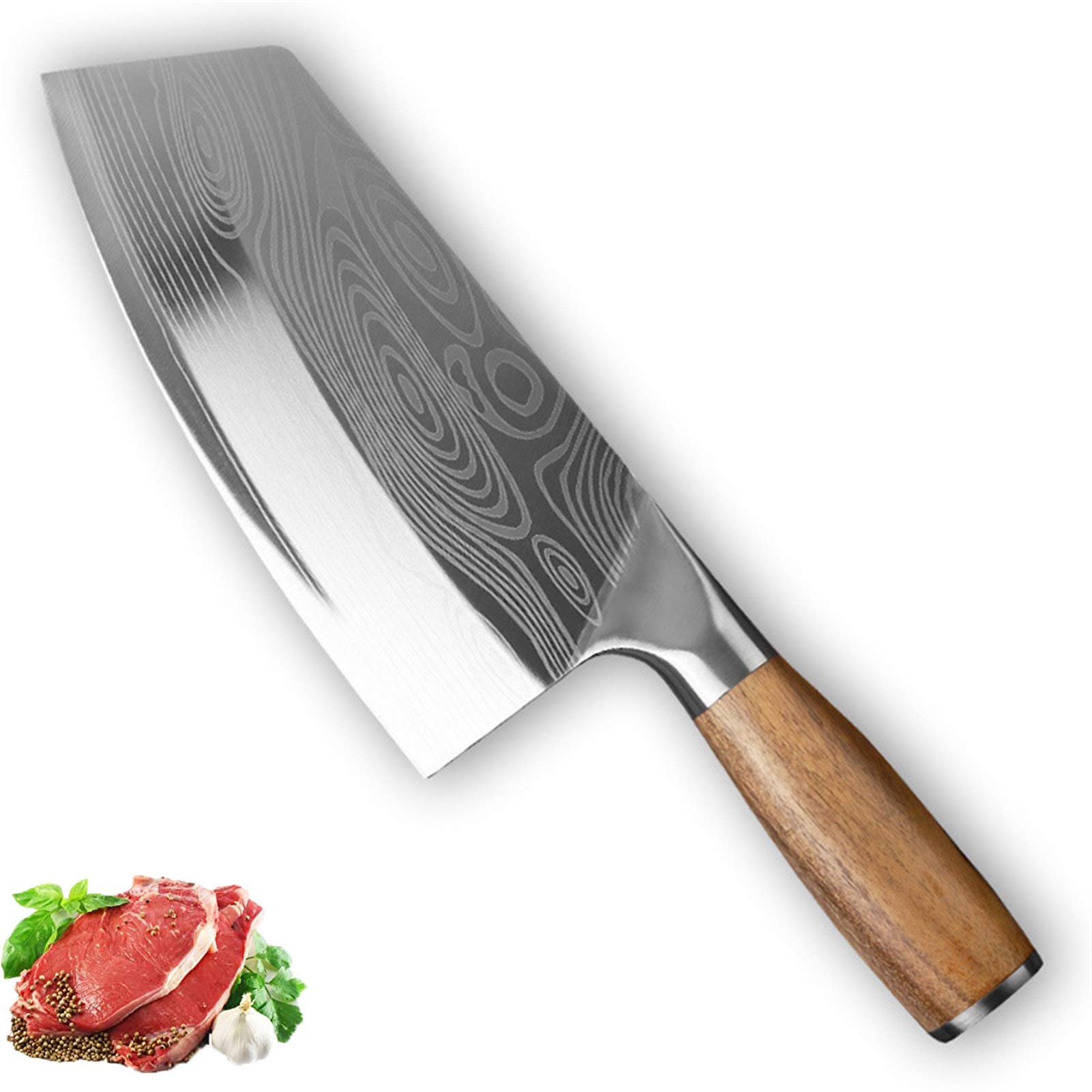 Damascus Chef Knife - Stainless Steel Cleaver for Meat Chopping & Kitchen Use