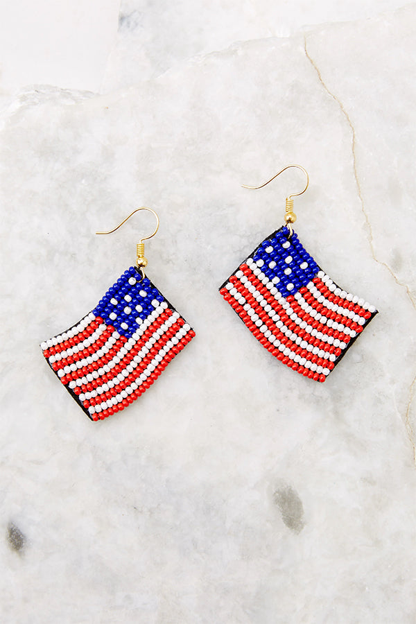 Stars and Bars Red Beaded Earrings - Handmade Bohemian Dangle Earrings for Women | Perfect for Parties, Weddings & Casual Wear