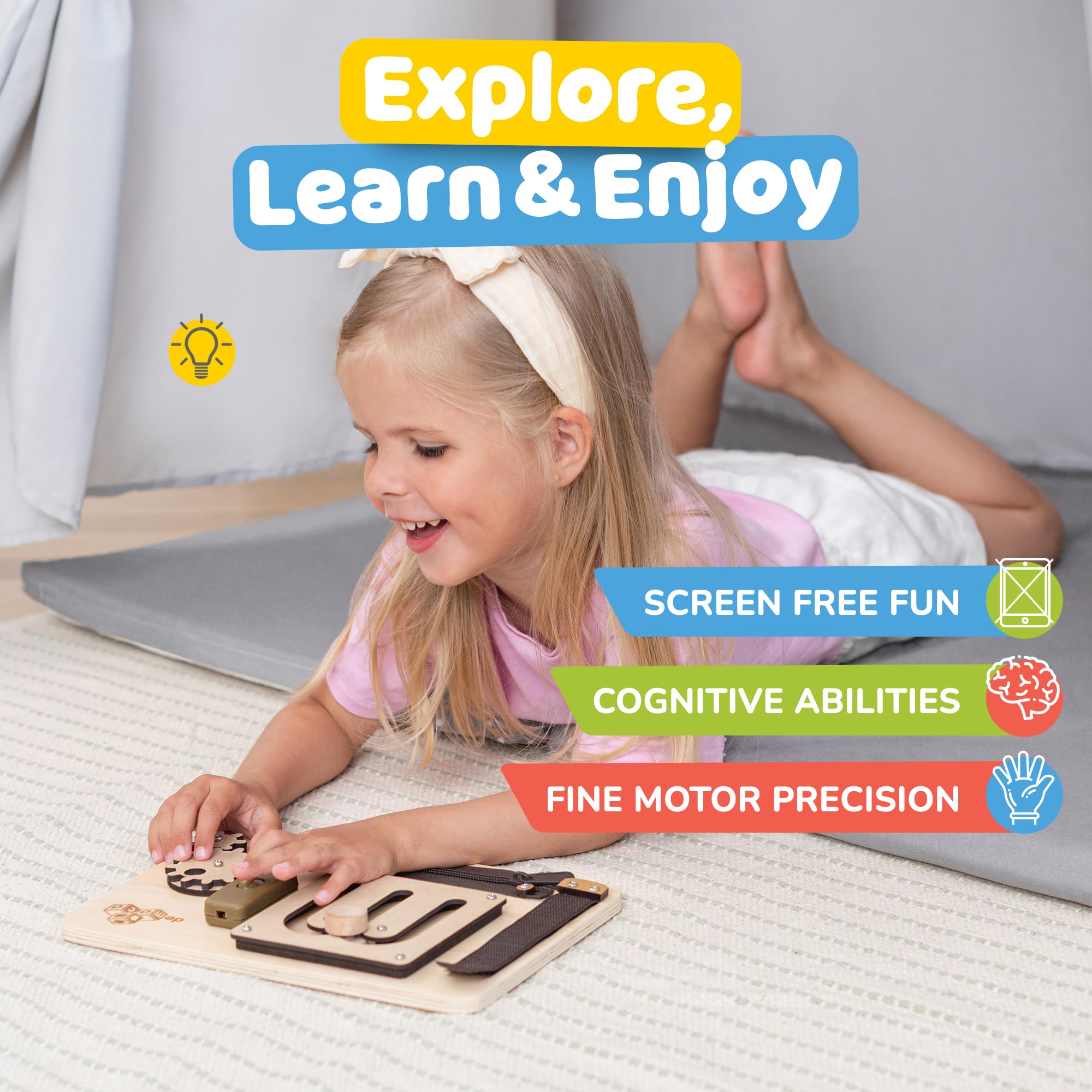 Montessori Busy Board for Toddlers 1-3 Years Old - Wooden Sensory Travel Toy with Educational Activities | Learning Toy for Airplane & Car Rides | Easter Gift for Boys & Girls