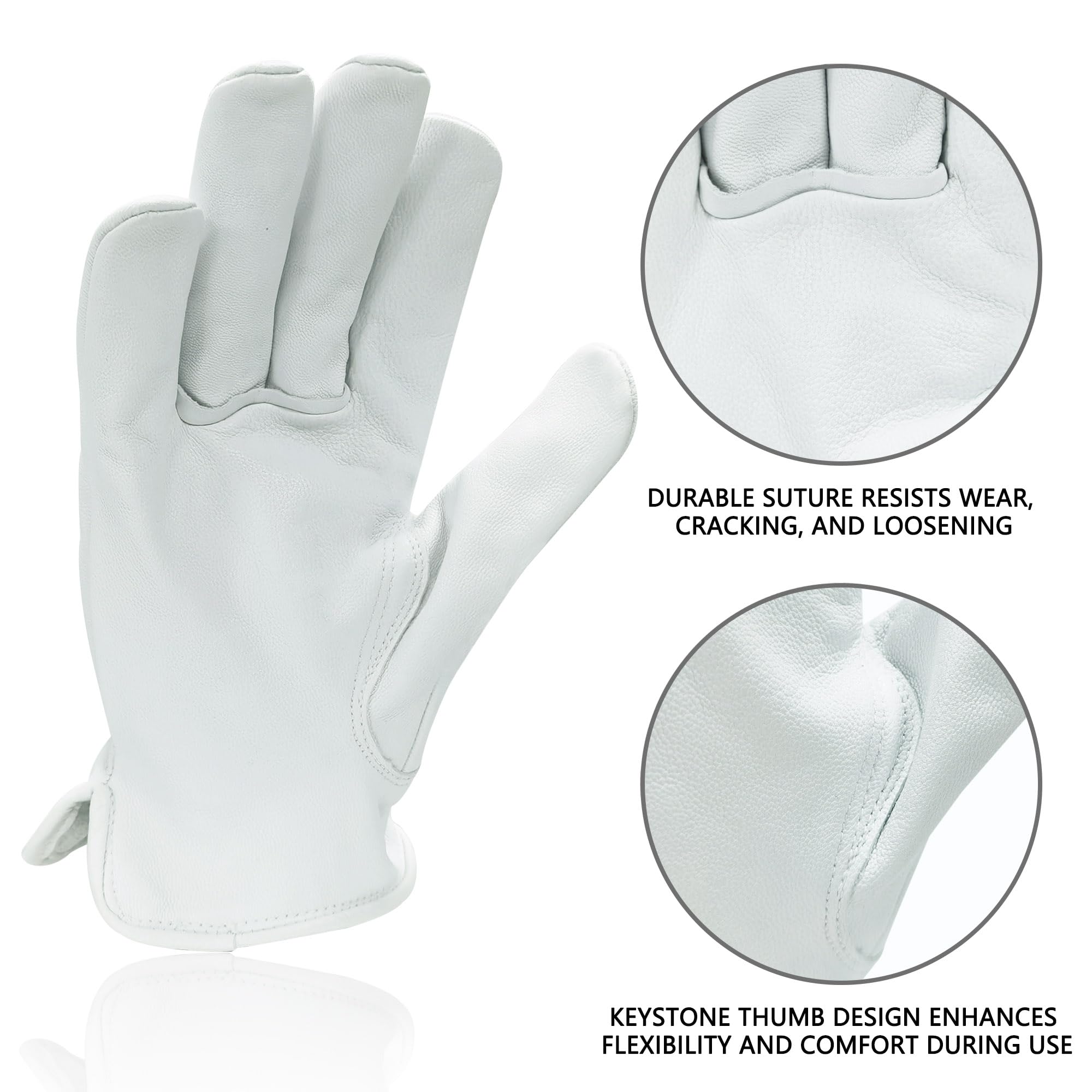 Premium Leather Work Gloves - Goatskin/Cowhide for Driving, Gardening & Farm Use