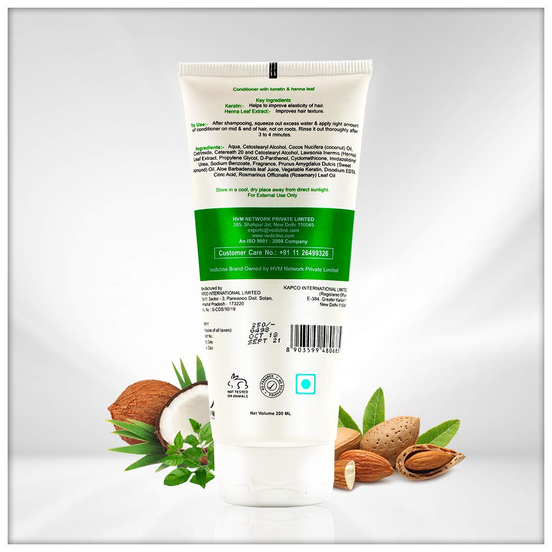Vedicline Hair Masters Conditioner with Keratin & Henna - Reduces Hair Fall, Split Ends & Frizz for Silky Smooth Hair - Sulfate & Paraben Free - 200ml - Perfect for Dry, Damaged & Color-Treated Hair at Home or Salon