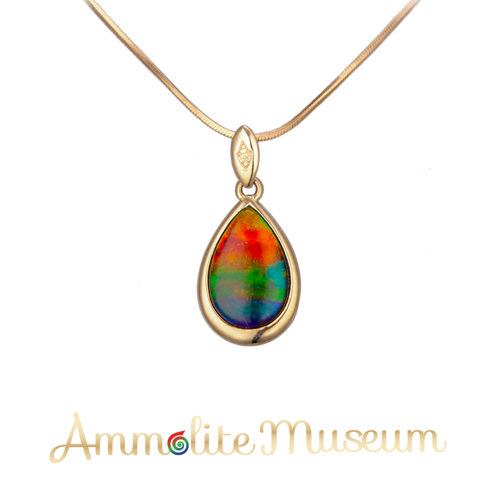 14K Gold Teardrop Ammolite Pendant Necklace - Natural Gemstone Jewelry for Women - Elegant Gift for Birthday, Anniversary & Special Occasions